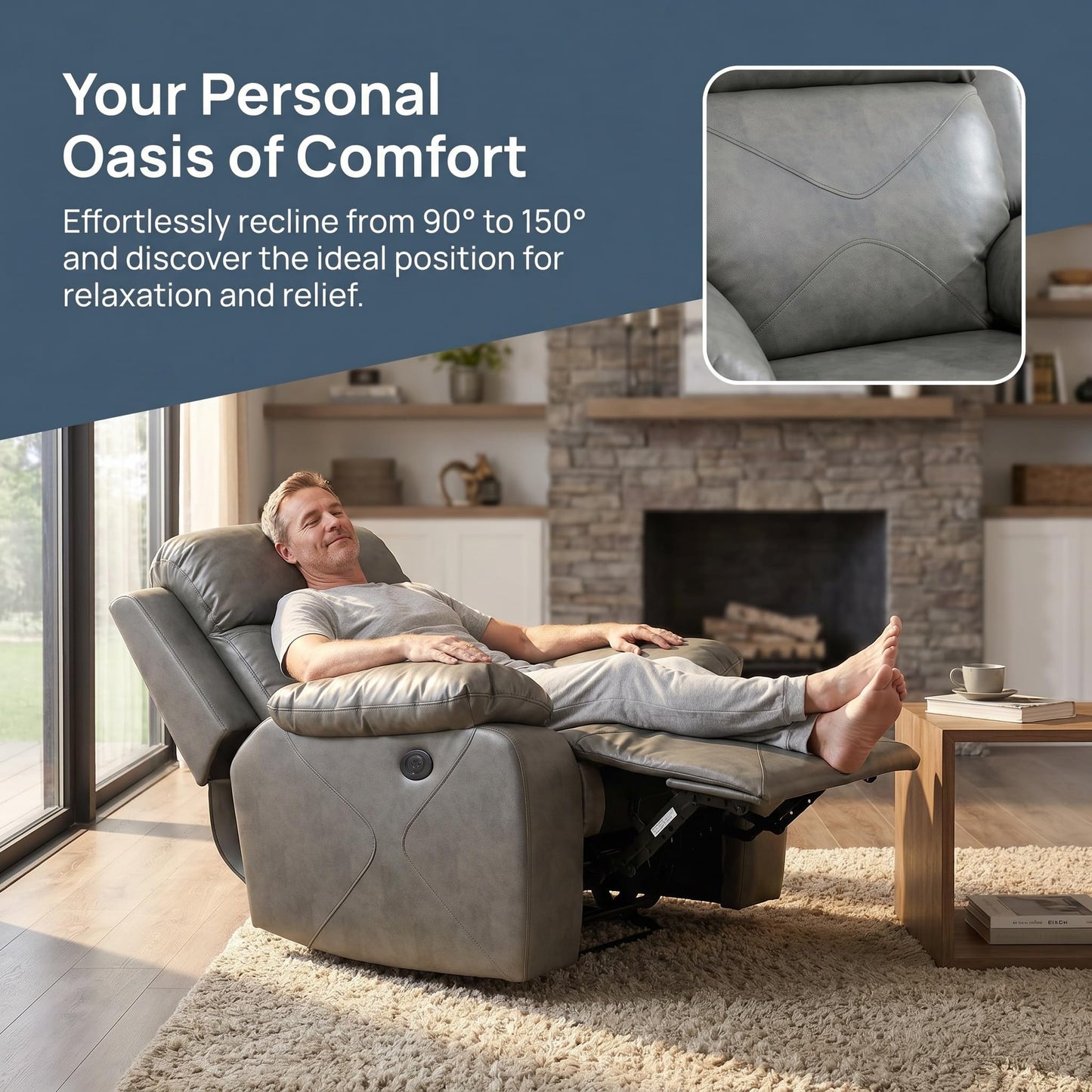 Trygoal Manual Recliner Chair, Nursery Chair, Lazy Boy Recliner Chair for Adults, Gaming Recliner with Overstuffed Arms, Suitable for Home Theater, Living Room, Bedroom, Gray