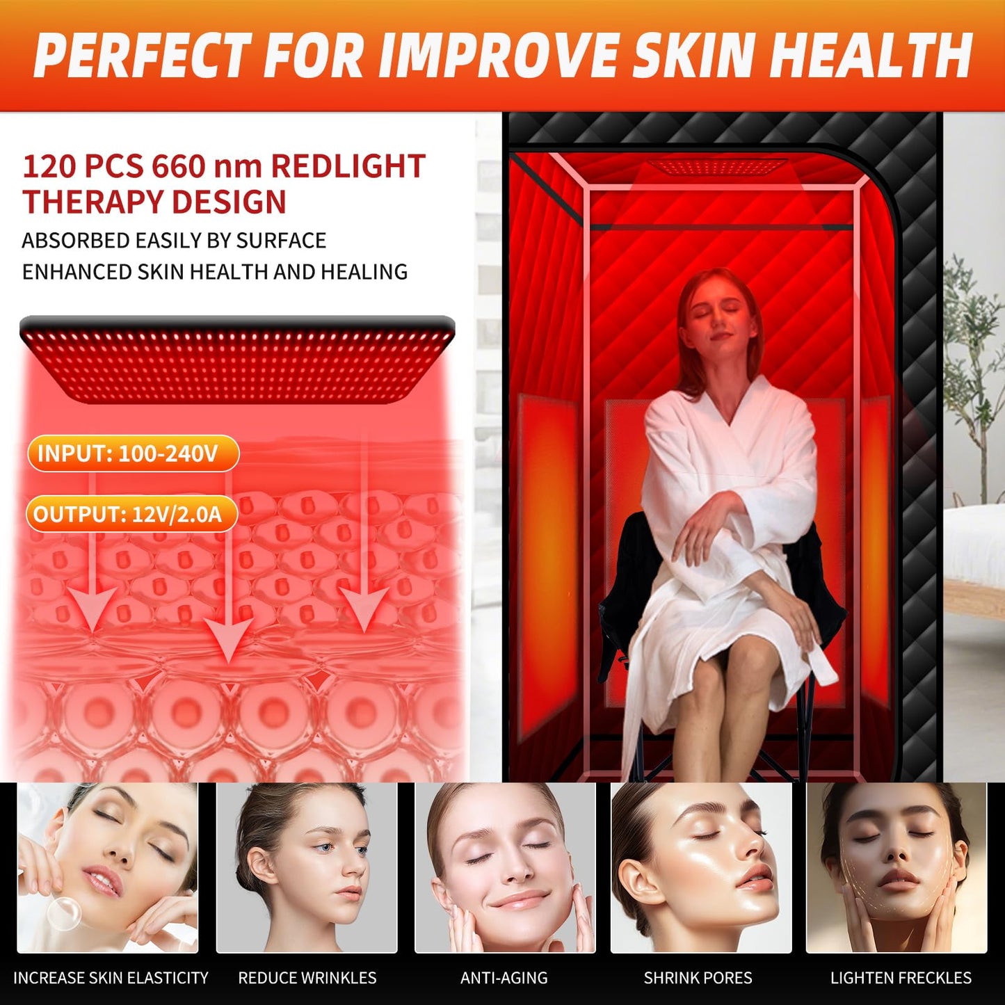 amocane Portable Infrared Sauna with 600nm Red Light, Personal Sauna Spa with Remote Control and Large Foldable Chair, Full Size Dry Heated Home Saunas Tent for Detoxation & Relaxation