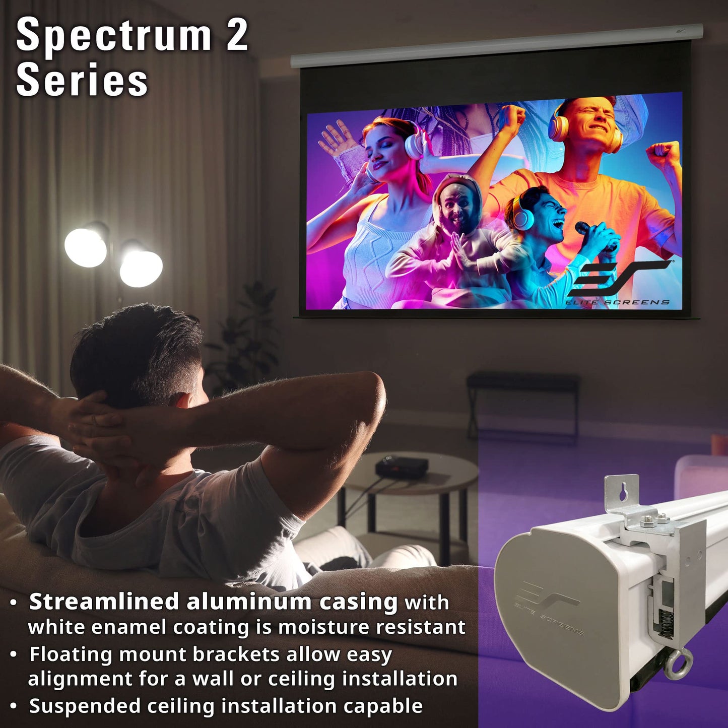 Elite Screens Spectrum 2 Electric Motorized Projector Screen, 100-Inch 16:9, 12-Inch Drop Down, MaxWhite FG 4K/8K UHD, SPM100H-E12