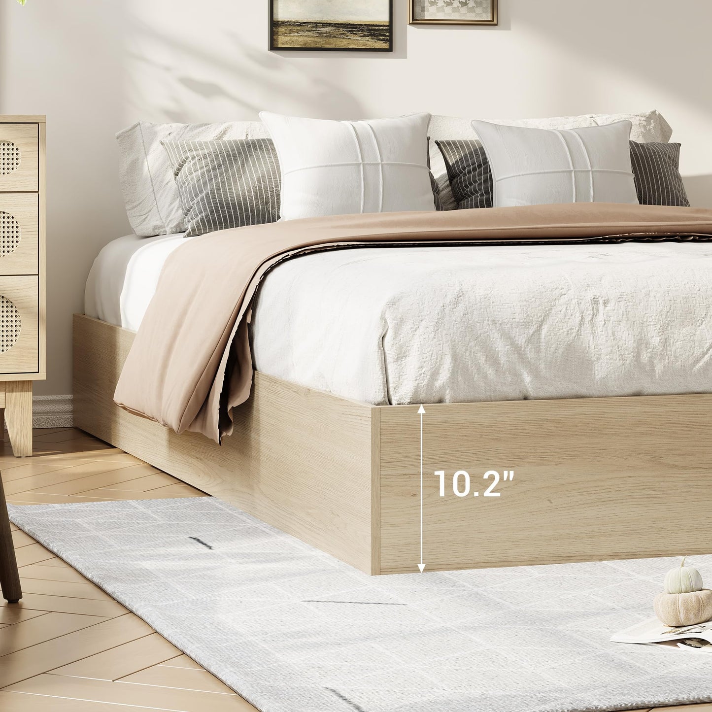 Garvee Queen Bed Frame with 2 Storage Drawers, Wood Platform Floor Bed Frame Without Headboard, Wood Slat Support, No Box Spring Needed, Easy Assembly