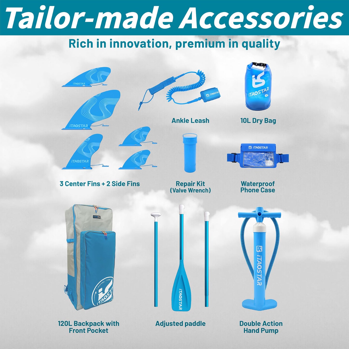 iTAOSTAR K02A 8'×29"×4.7" Inflatable Stand Up Paddle Board for Kids Inflatable Sup Board with 5 Removable Fins