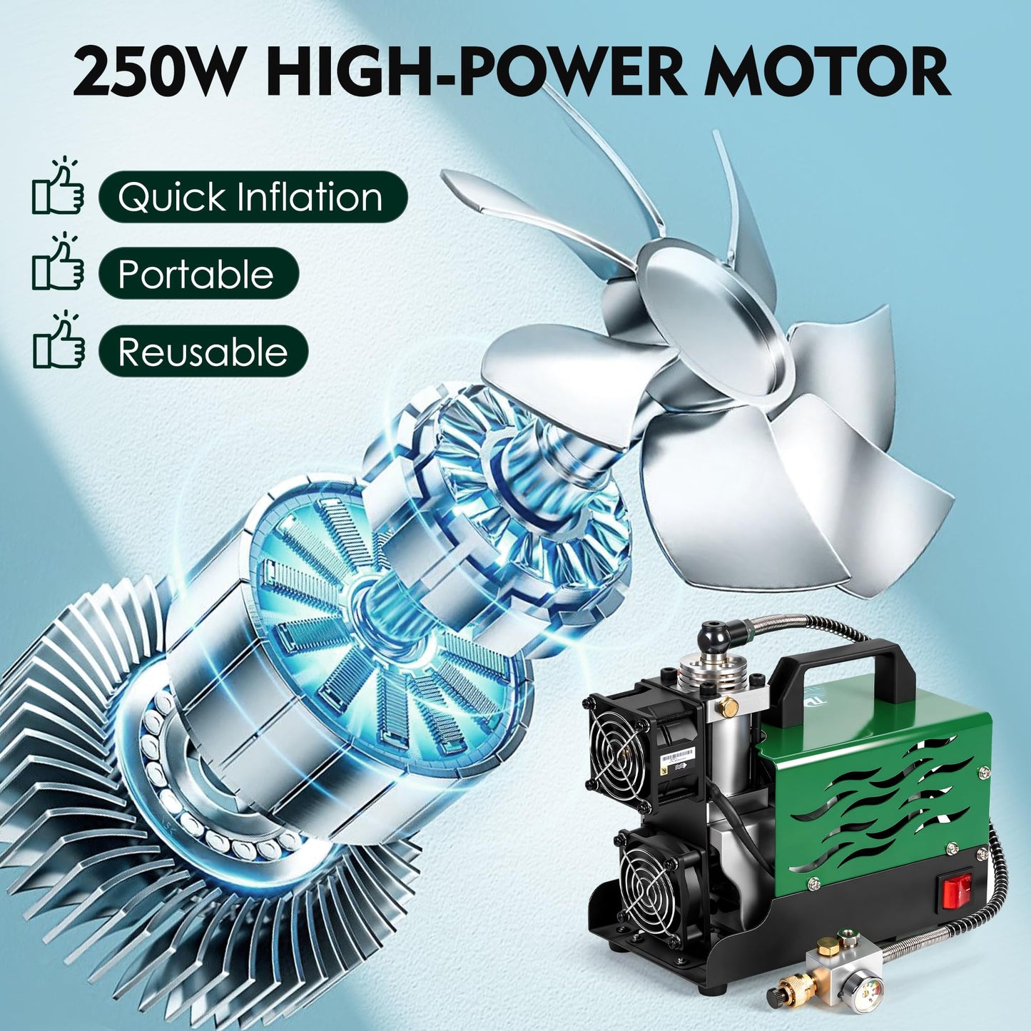 TUDIVING-Portable PCP Air Compressor | 12V DC/110V AC | Scuba Compressor