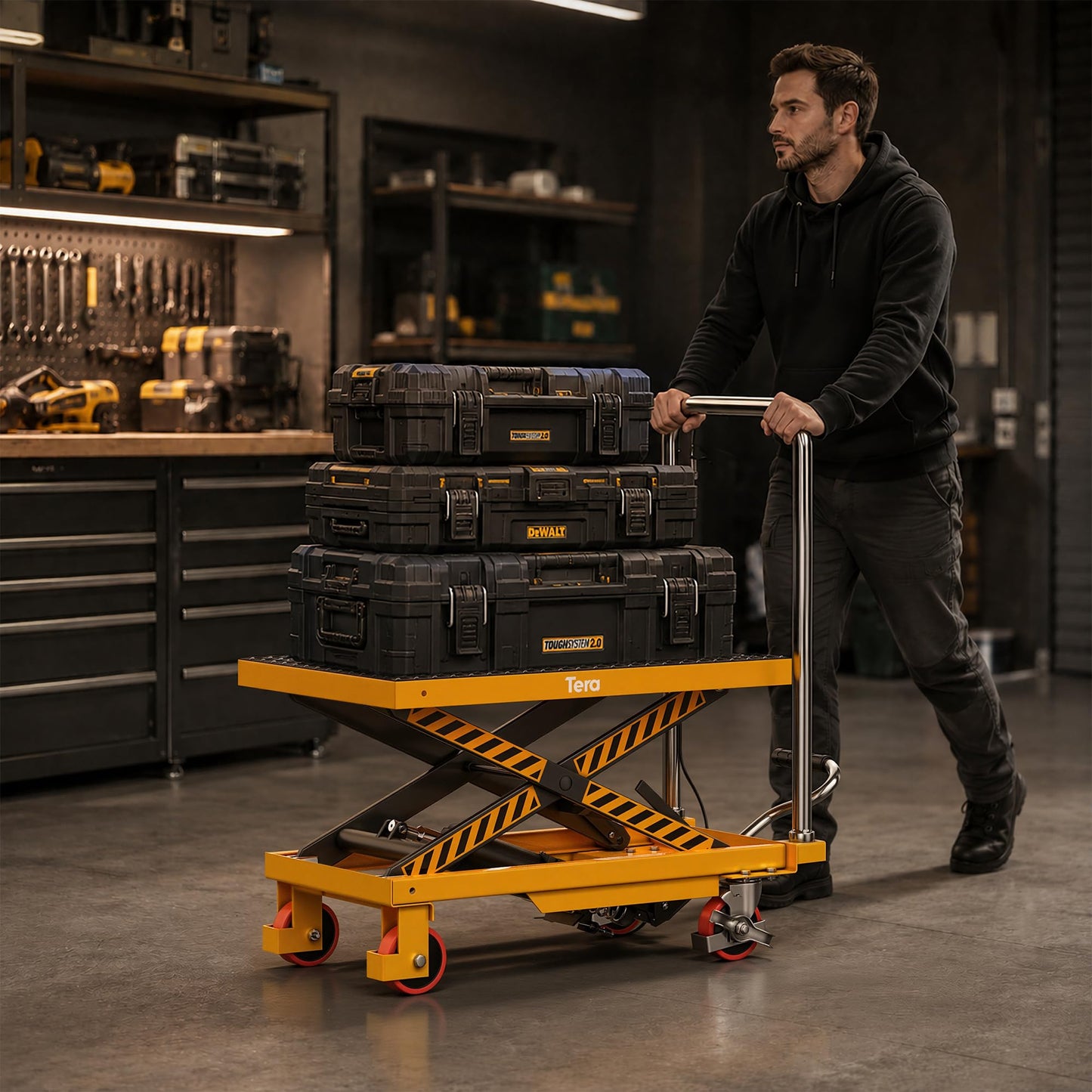 Tera Hydraulic Lift Table Cart: 550lbs Single Scissor 8.3"-28.5" Lift Range