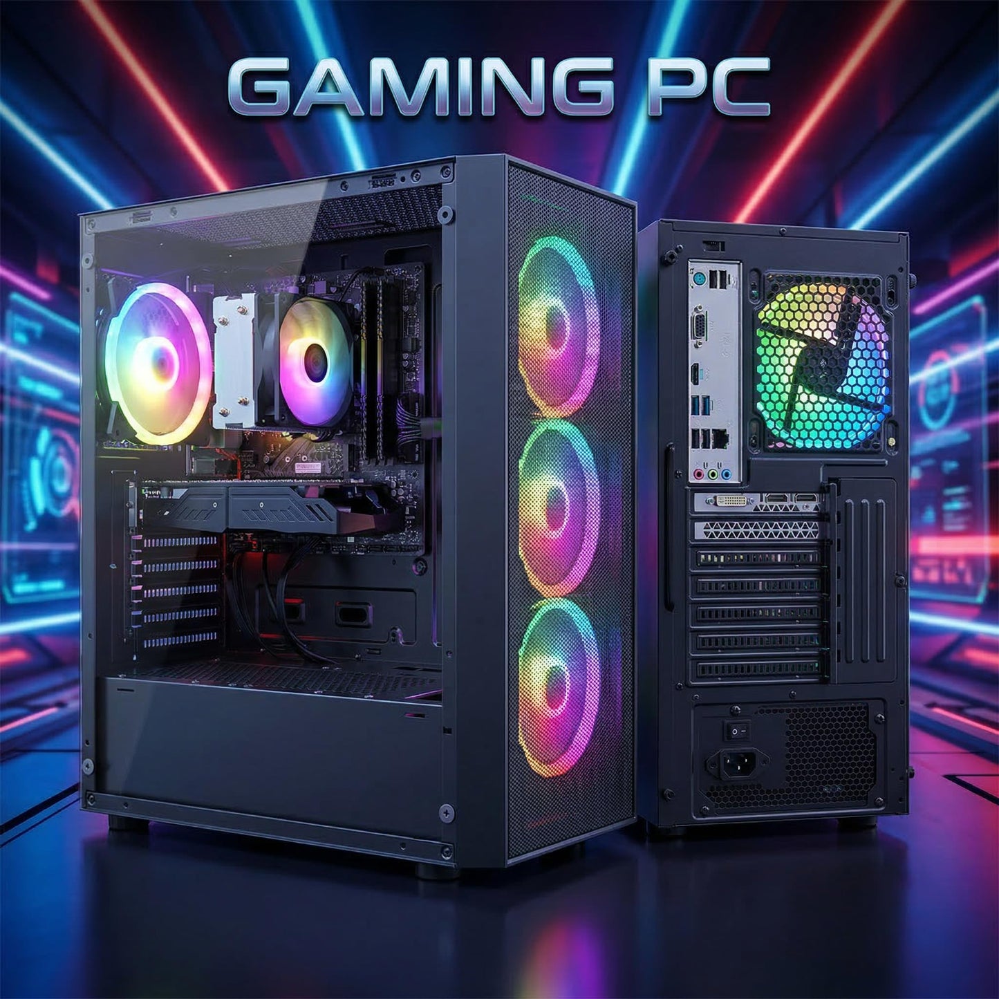 STGAubron Gaming PC Computer Desktop, AMD Ryzen 7 5700G up to 4.6G, GeForce RTX 3050 6G, 16G DDR4, 1T SSD, WiFi 6, BT 5.2, RGB Fan x4, Windows 11 Home