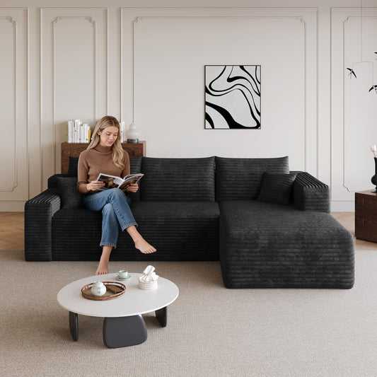 95" L Shaped Boneless Sectional Sofa Couch with Chaise Lounge, Minimalist Right Facing Compressed Cloud Modular Sectional Sofa Corner Couchfor Living Room,No Assembly Required