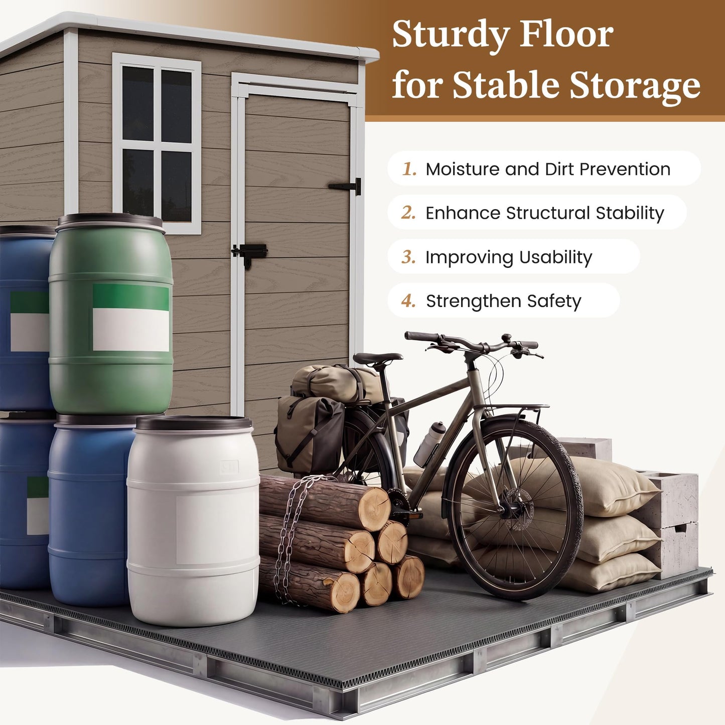 UDPATIO Outdoor Storage Shed 5x3 FT, Garden Resin Shed for Bike, Garbage Can, Tools, Outside Plastic Sheds with Floor for Backyard, Patio, Lawn, Brown