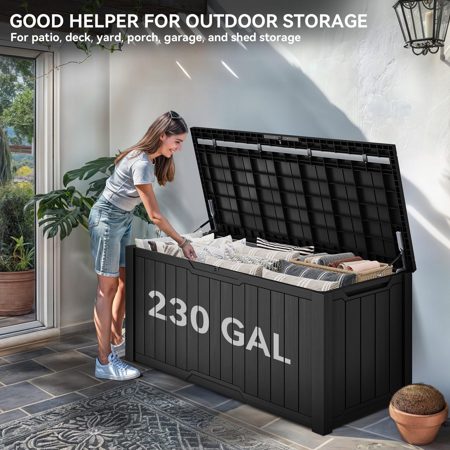 YITAHOME XXL 230 Gallon Large Outdoor Storage Deck Box for Patio Furniture, Outdoor Cushions, Garden Tools and Sports/Pools Equipment, Weather Resistant Resin, Lockable (Black)
