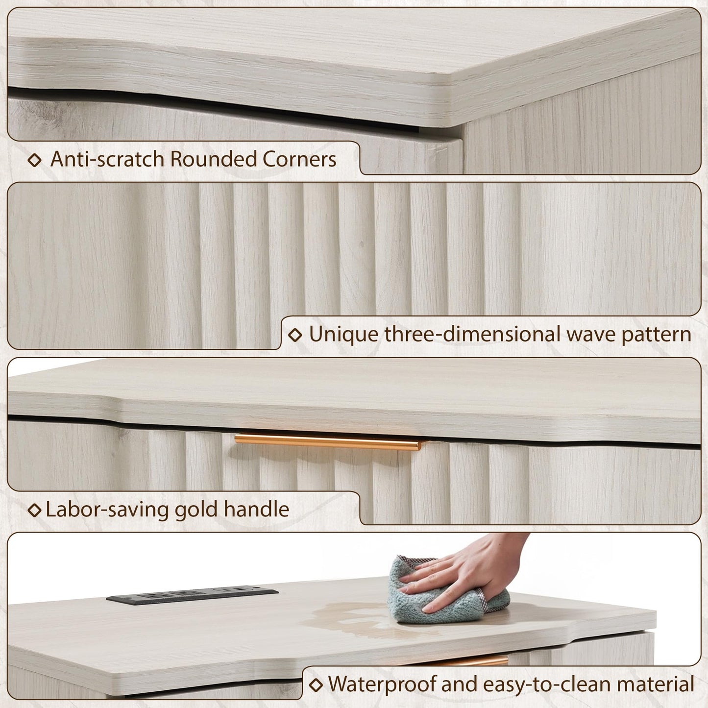 XIAO WEI Nightstand with 20W Fast Charging Station Set of 2, Fluted Nightstand with Drawers Set of 2, 21.7" Wide End Table with Storage,Night Stand for Bedroom, White