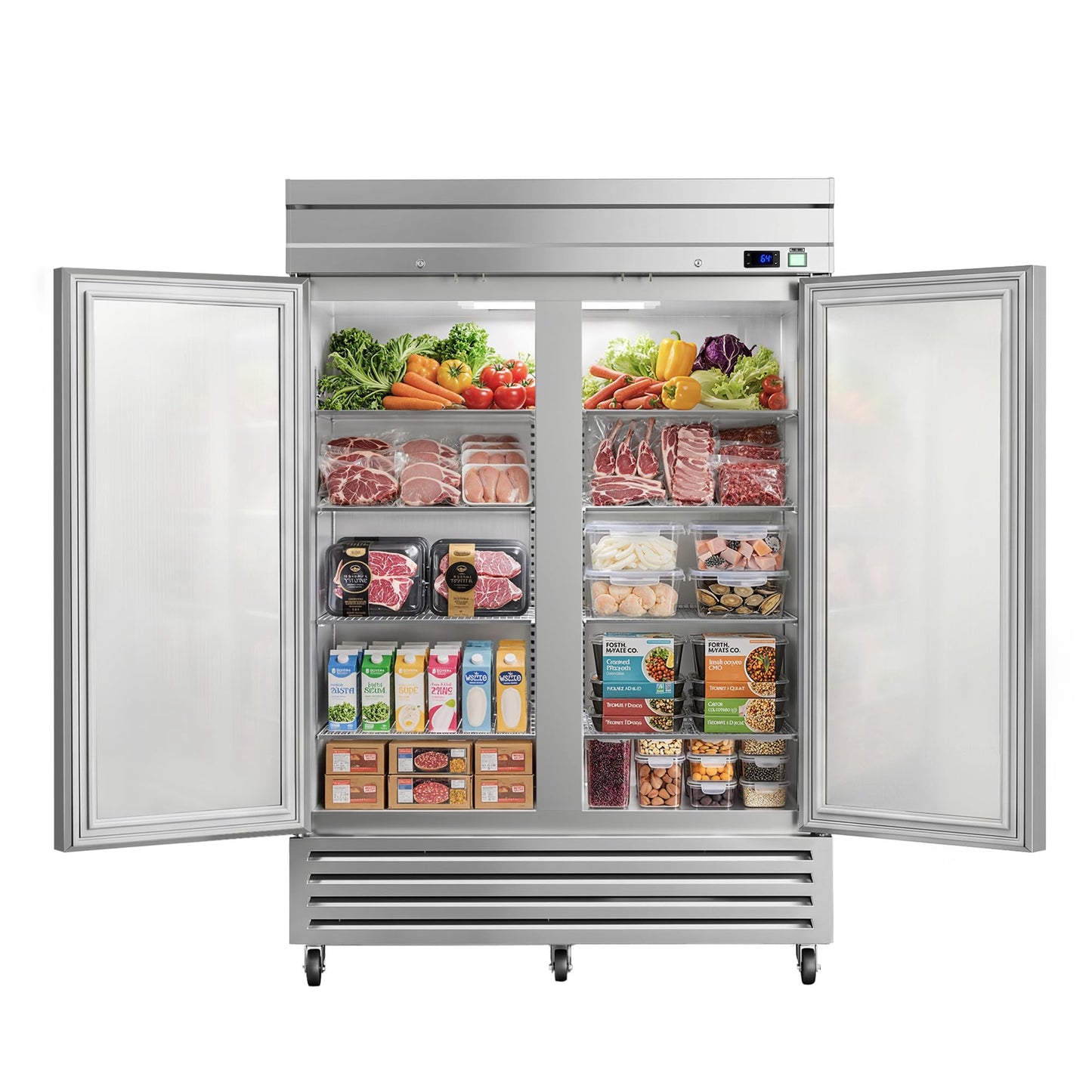 54" Commercial Reach-In Freezer, 42 Cu.Ft Upright Stainless Steel Freezer, 2 Solid Doors, Auto Defrost, -10°F to 10°F Temperature Range, Commercial Freezer for Restaurant, Bar, Shop