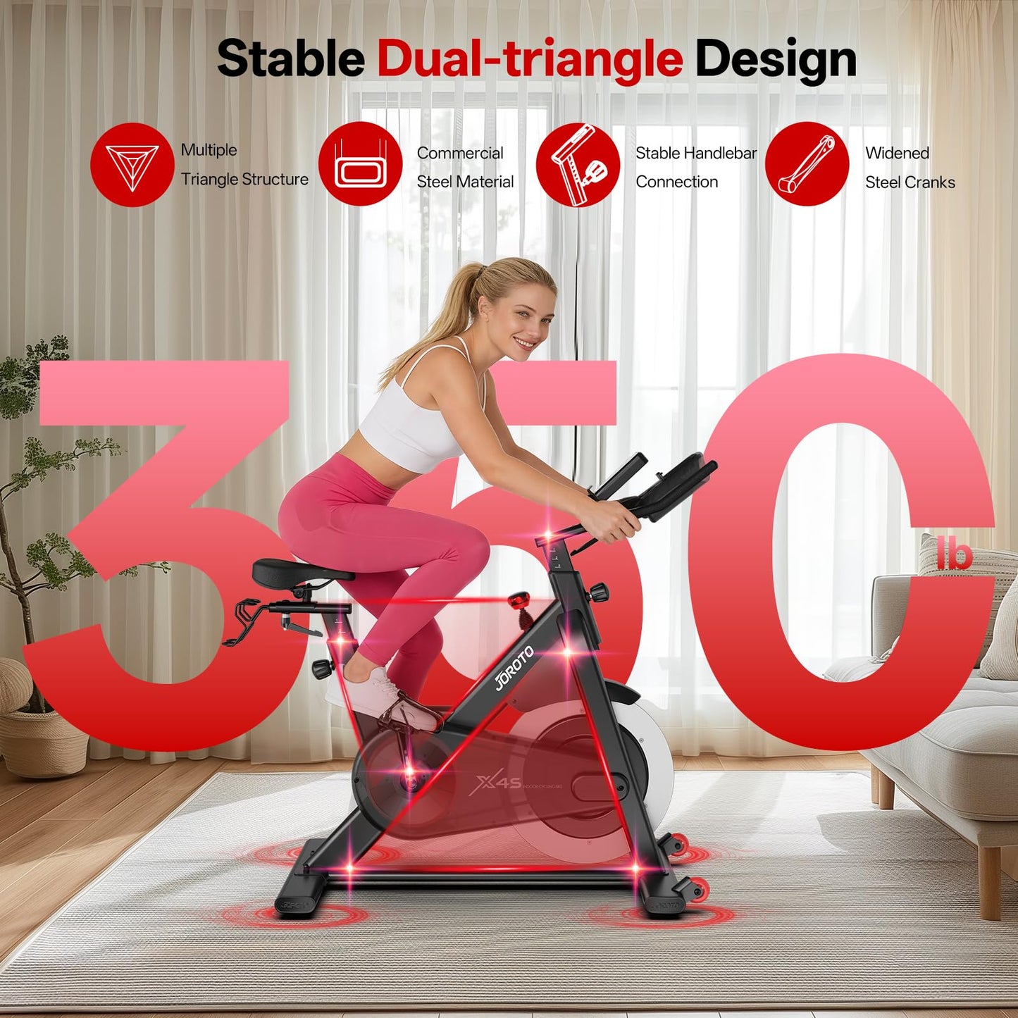 JOROTO X2/X2PRO/X4S Exercise Bike, Professional Stationary Bikes for Home with 35LBS Dual Solid Flywheels, Low Noise Indoor Cycling Bike with 300/330LBS Weight Capacity