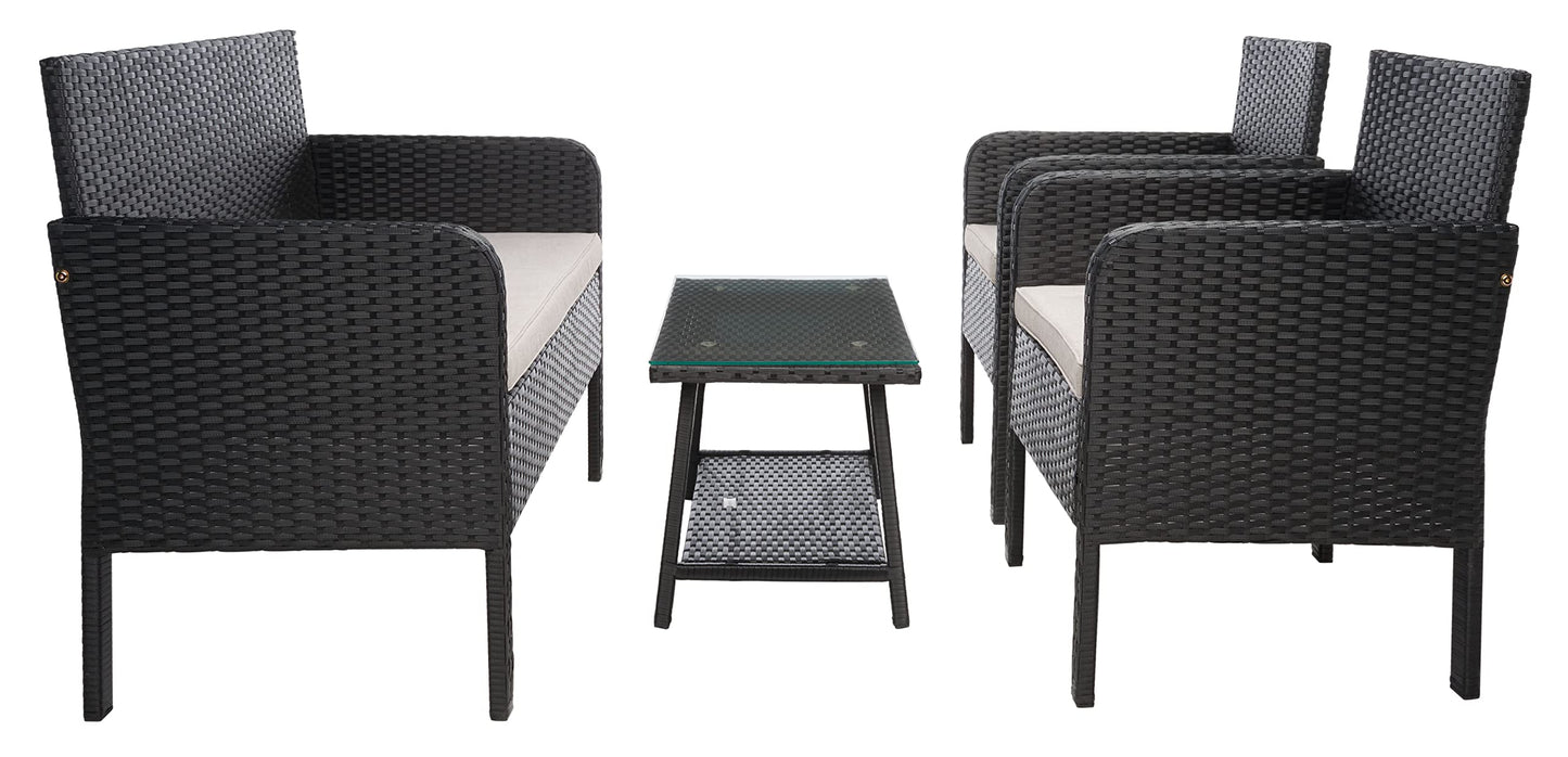 SAFAVIEH Outdoor Collection Aboka Black/Light Grey Cushion 4-Piece Conversation Patio Set