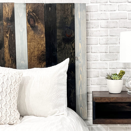 Barn Walls All Terrain Mix Design Multicolored, Solid Wood Panel, Leans and Sticks on Wall, Smooth Finish, Anti-Shake Rattle Free, Headboard Full Size