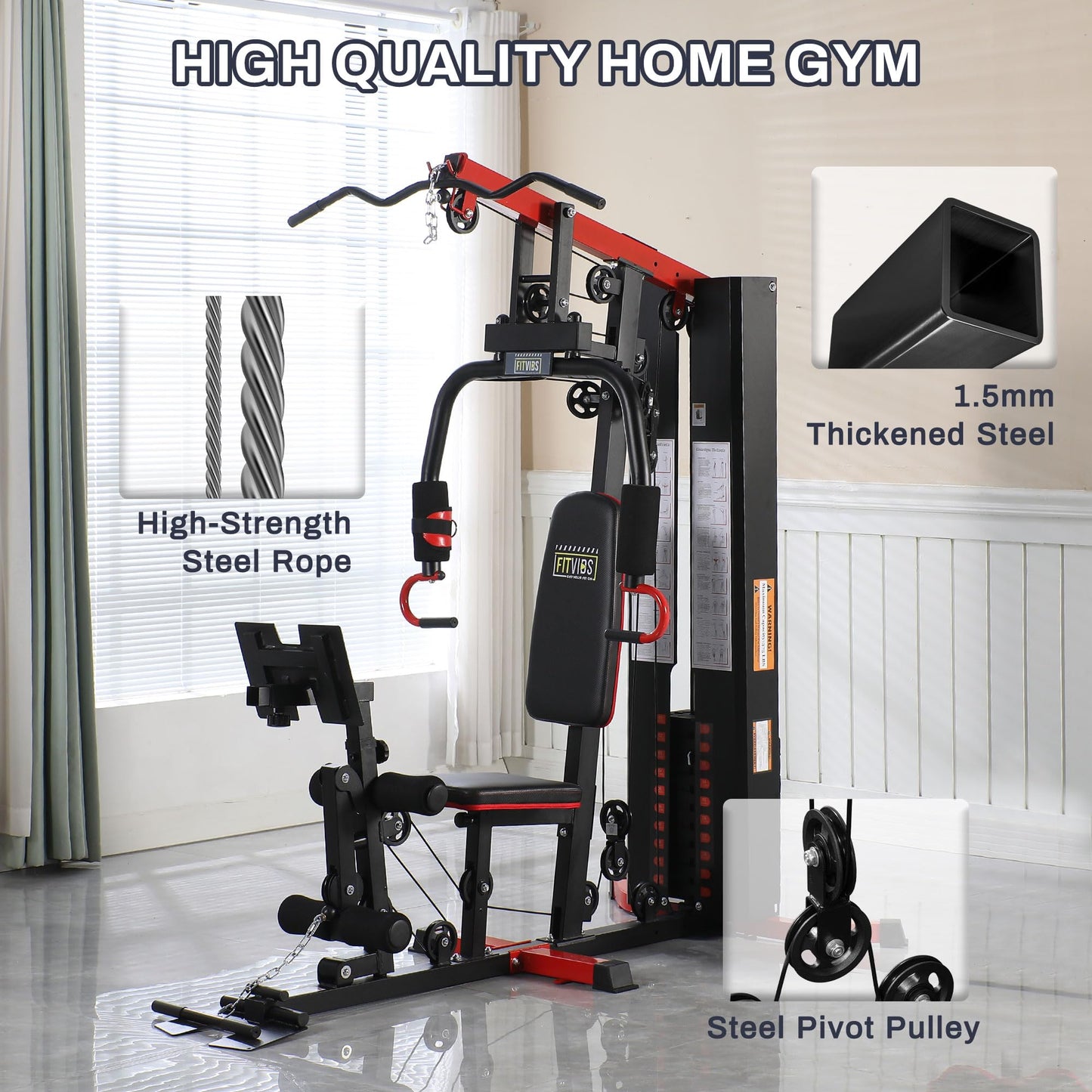 Fitvids Multifunctional Home Gym Equipment with 122.5 lbs Weight Stack, Full Body Workout Weight Machine, All-in-One Strength Training Exercise Equipment with Pulley System & Leg Press
