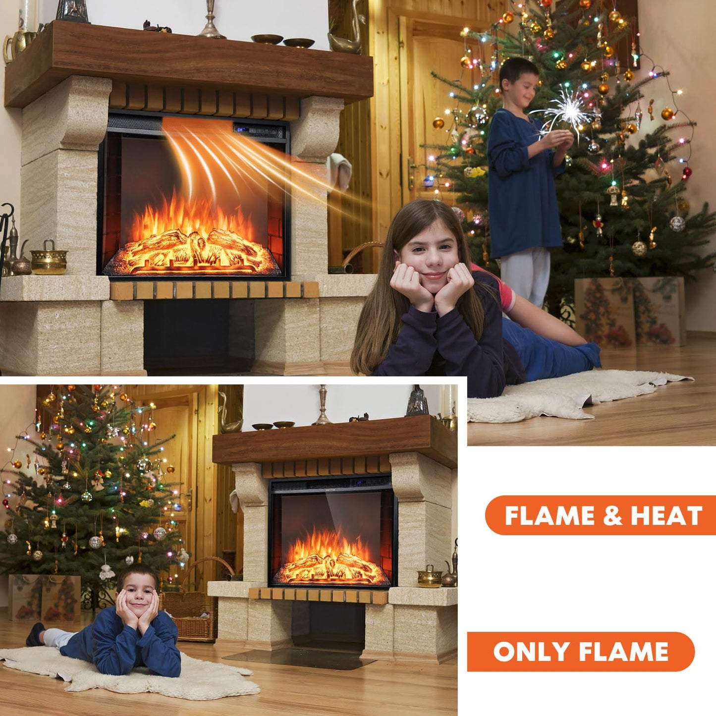 Tangkula Recessed Electric Fireplace, 26 Inch Fireplace with Adjustable Flame Brightness, LED Screen & Remote Control with Timer, Overheating Protection, 750W/1500W Fireplace Heater
