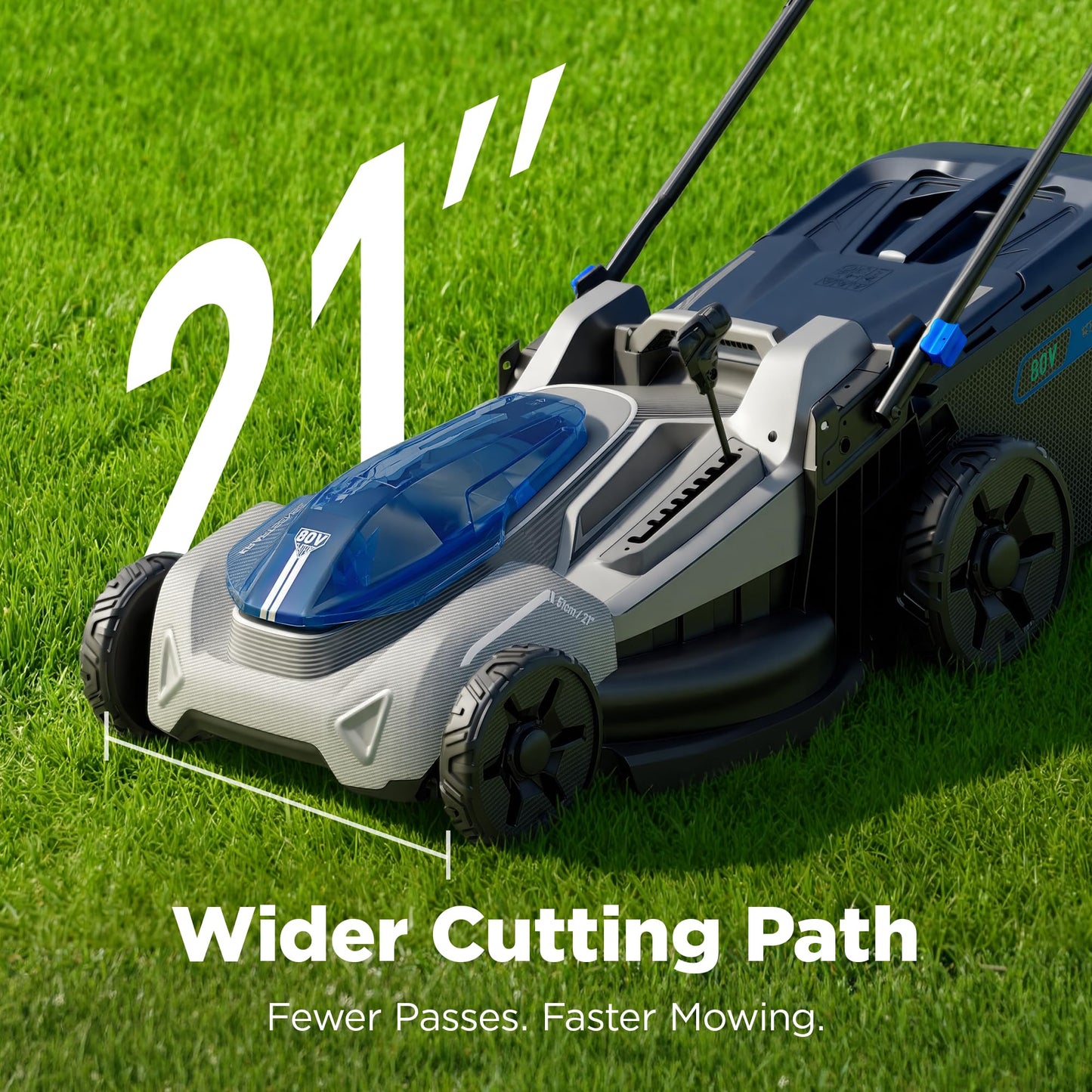 Kraftsense 21" Cordless Lawn Mower, 80V Lightweight Push Mower with 2×4.0Ah Battery & Charger, Lawn Care, Backyard Maintenance