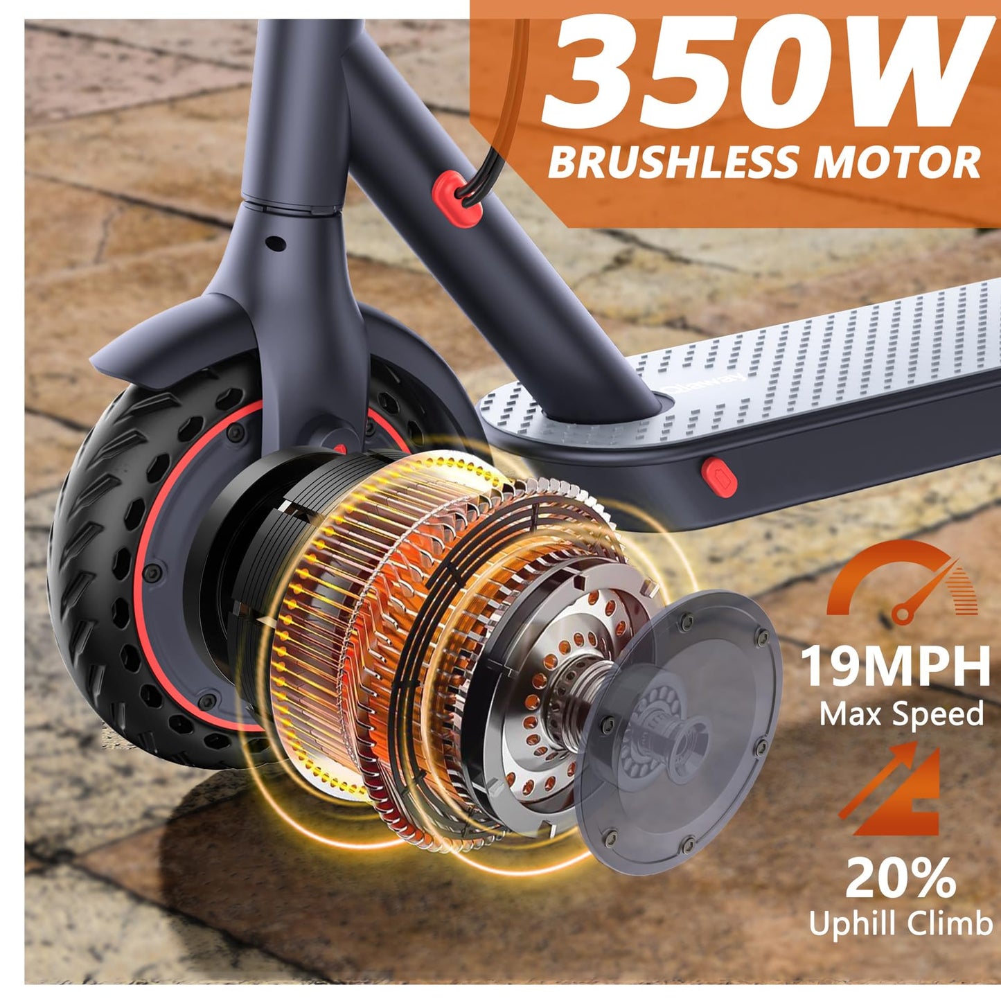 Qlaway 8.5" E Scooter for Adults 19 MPH 350W Motor 187.2WH Battery, Motorized Scooter Up to 15 Miles Range, Foldable, Bearing 265 LBS/APP Control