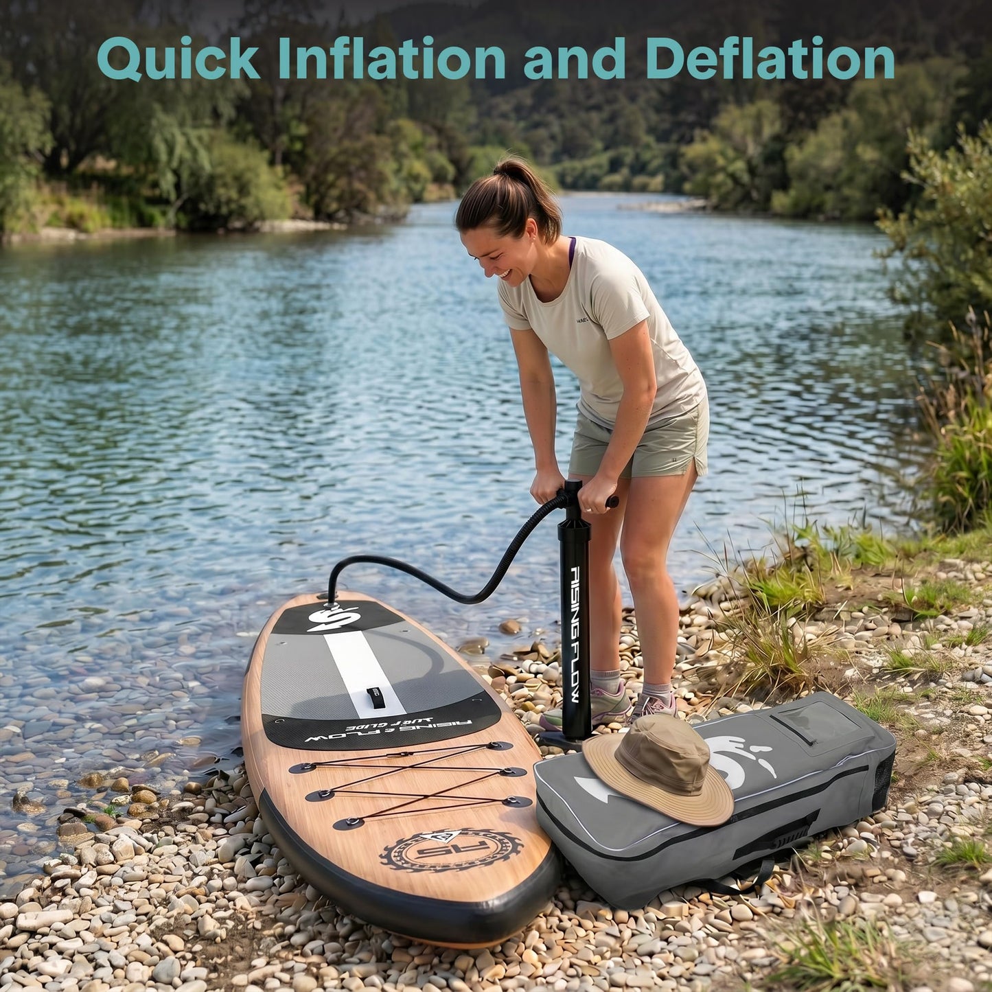 SereneLife Inflatable Stand Up Paddle Board - Wide Stable Design, Non-Slip Deck for Adults & Youth with Premium Paddle Board Accessories: Carry Bag, Dual Action Pump, Paddle, Ankle Leash - 10'6"