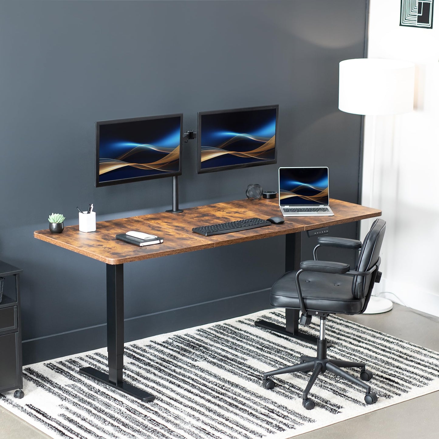 VIVO Electric 71 x 30 in Dual Motor Rustic Sit Stand Desk, Memory Height Adjustment, 2B Series, Vintage Brown Top Black Frame, DESK-KIT-2B7N