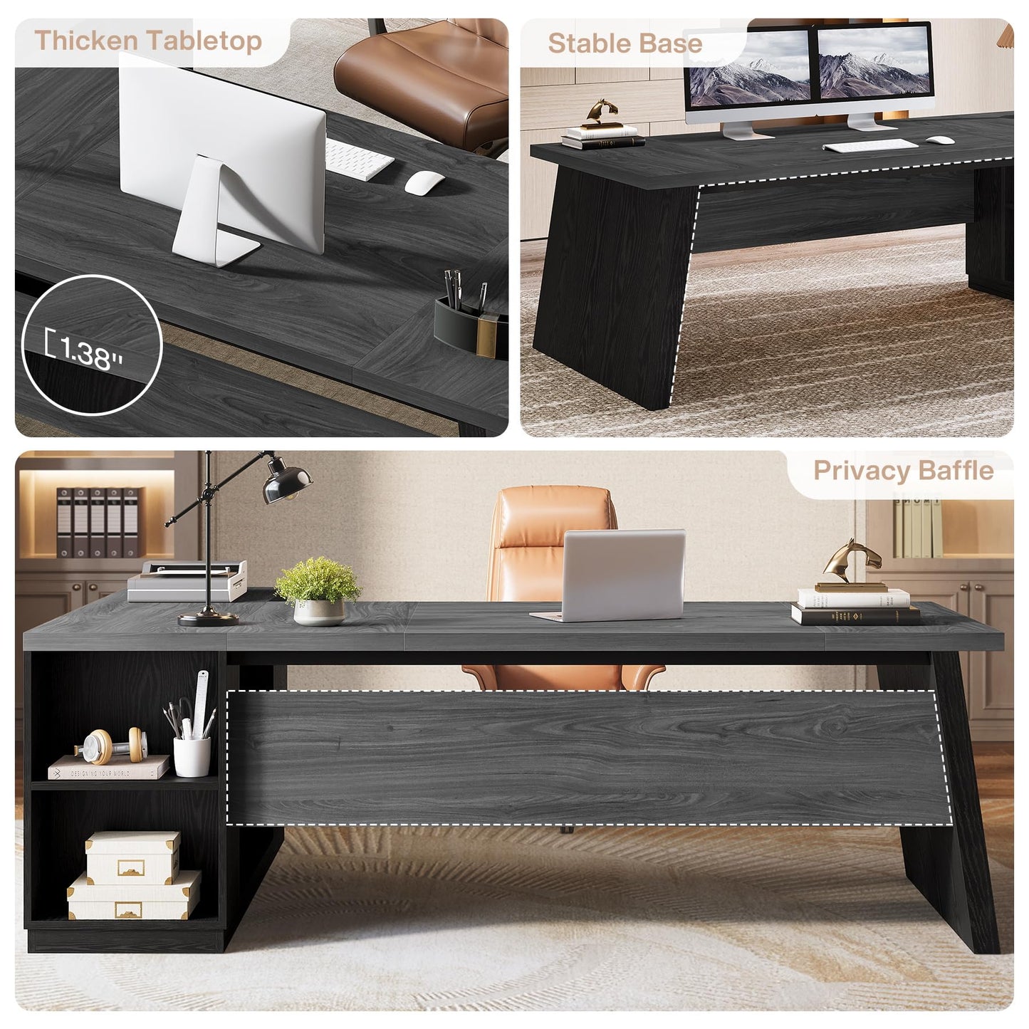 Tribesigns 78" L Shaped Desk with Drawers, Lage Office Desk with Storage Shelves, Modern Corner Computer Desk for Home Office (Gray and Black)