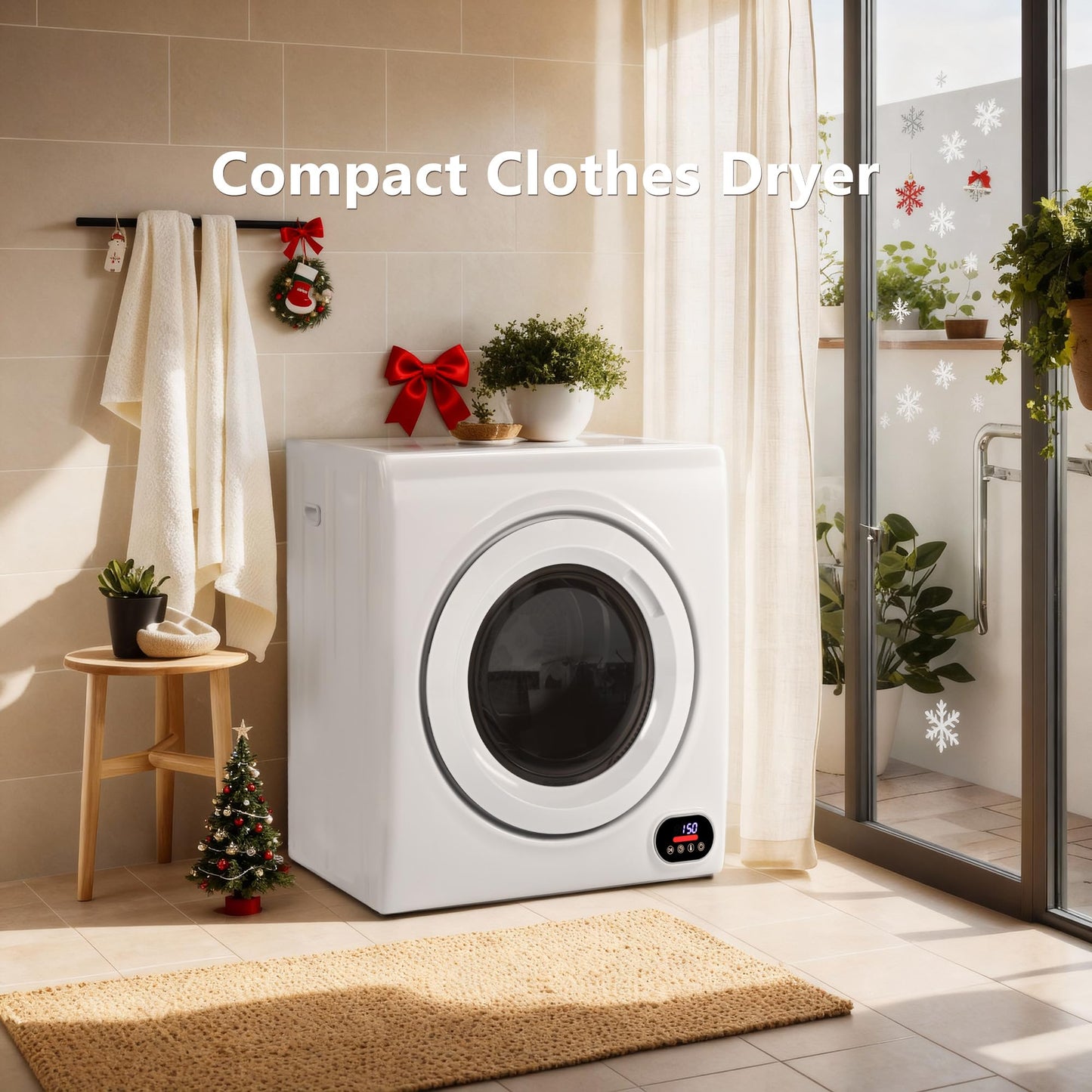 Euhomy Portable Dryer, 1400w, 2.65 Cu.Ft. Clothes Drying Machine with Exhaust Hose, Compact Dryer with Stainless Steel Drum, LCD Display, Suitable for Home, Apartment, RV