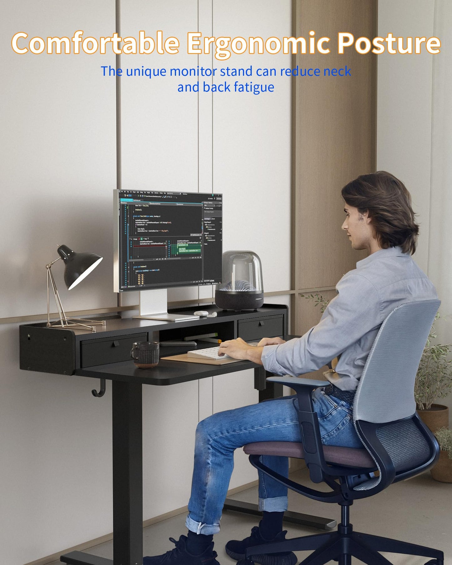 YIHAYO Electric Standing Desk with Drawers, 40 x 24 Inches Adjustable Desk with Storage Shelf, Stand Up Desk with Splice Board, Computer Desk for Home Office, Black Frame/Black Top