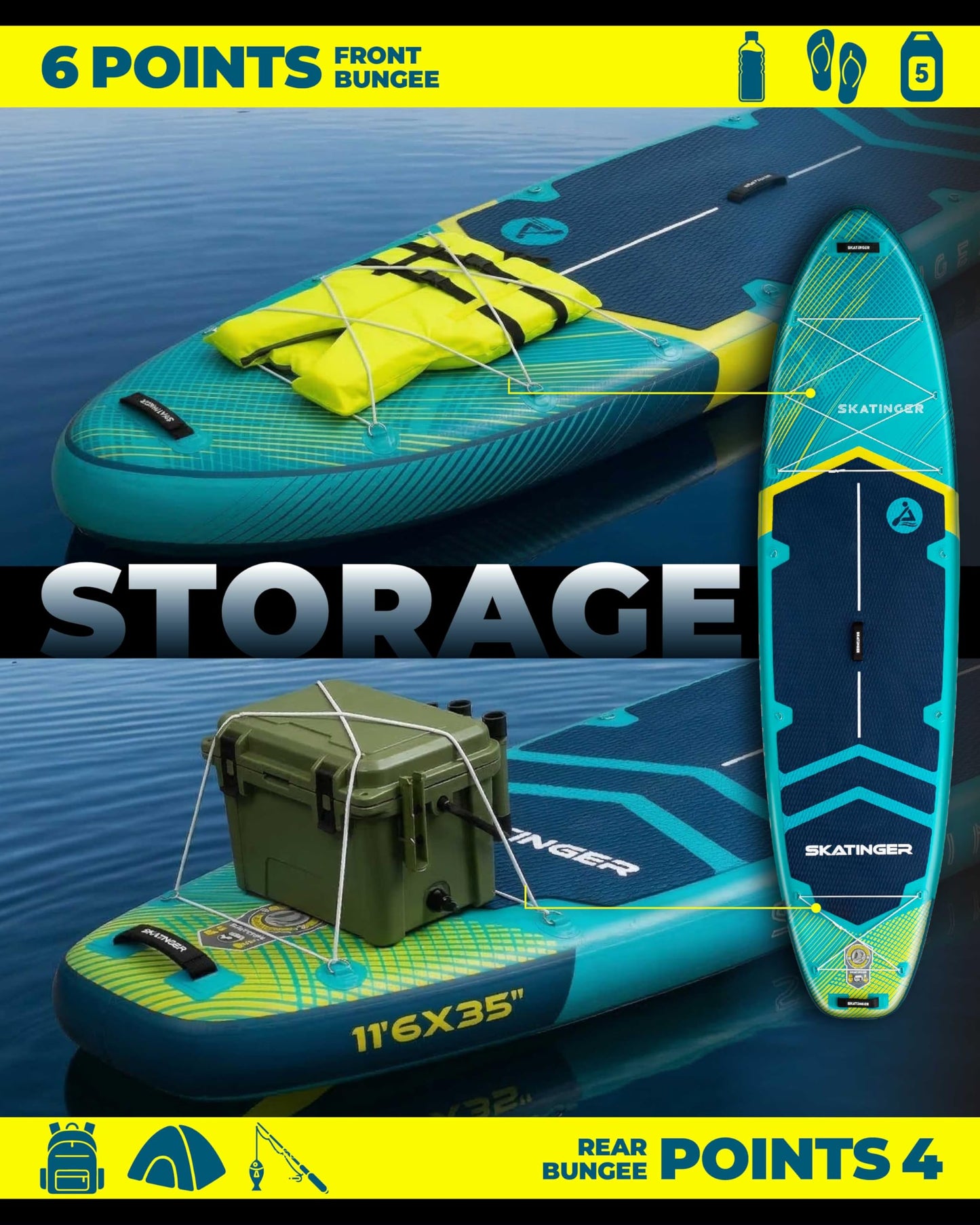 Skatinger 11'6×35" Super Wide Inflatable Paddle Board, Ultra Stable Stand Up Paddleboards for 450lb/3 People/Family/Big Size w/Shoulder Strap, 100L Backpack, Ultra-Light All-Round Sup Board, Blue