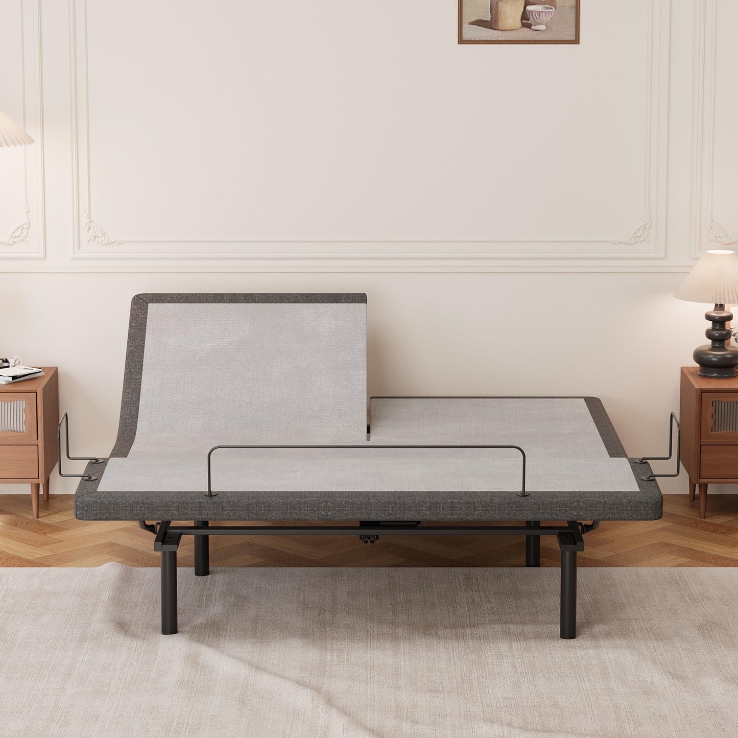 ESHINE Adjustable Bed Frame Smart Bed Split Top King - Electric Upholstered Bed Base with Massage, Wireless Remote, Ergonomic Foot&Head Incline, Zero Gravity, Dual USB Ports, Under Bed Light, Grey