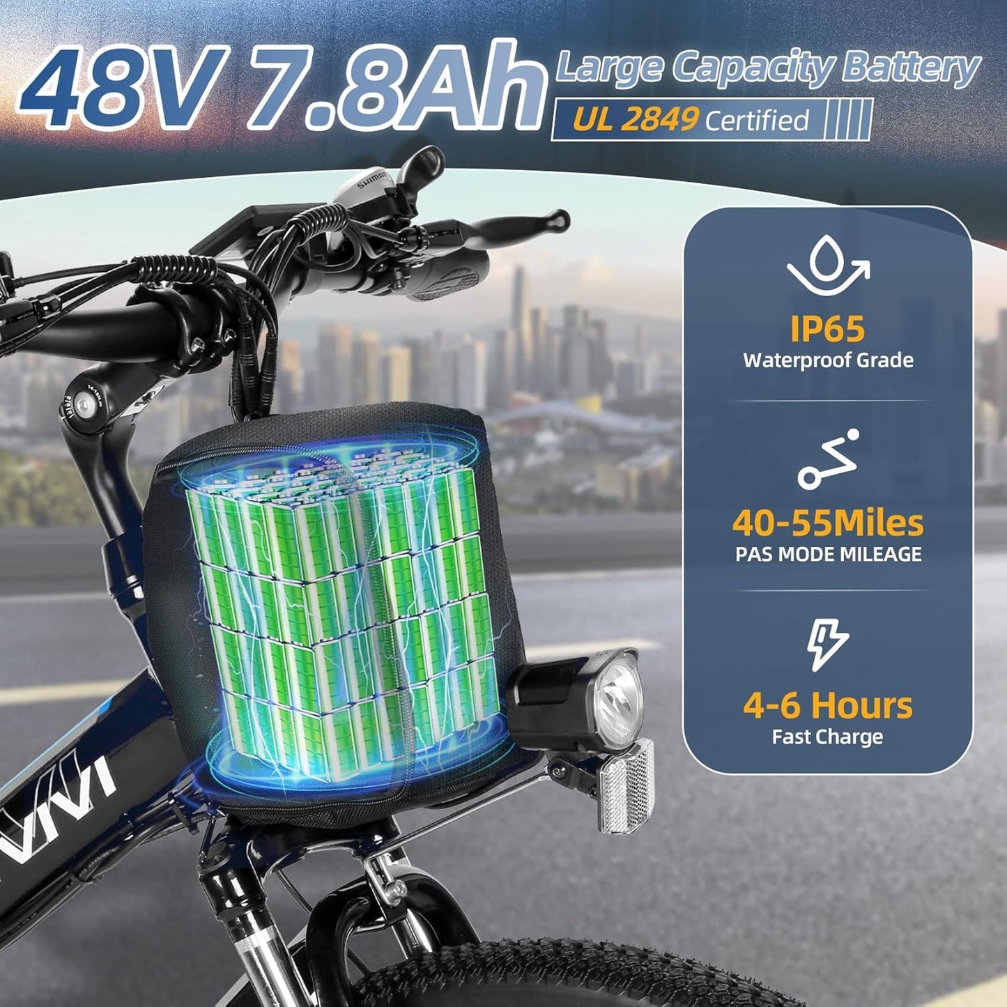 Vivi M026TGB Electric Bike 26" Electric Bike for Adults, 500W Motor Folding Electric Mountain Bike, 48V Removable Battery Ebike, 21 Speed Ebike, Up to 50 Miles, SGS Certified to UL2849