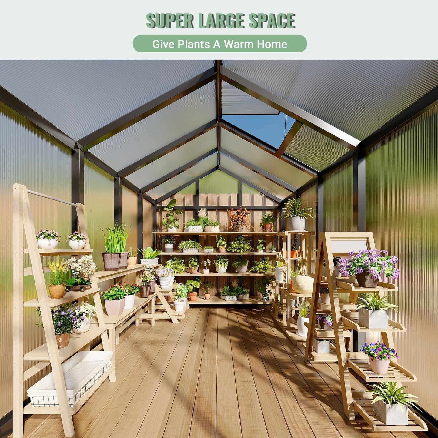 6X8 ft Greenhouse, Greenhouses for Outside, Aluminum Frame Polycarbonate Panels with Sliding Lockable Door and Ajustable Roof Vent, Spacious Walk-in Design for Backyard, Garden, Patio, Black