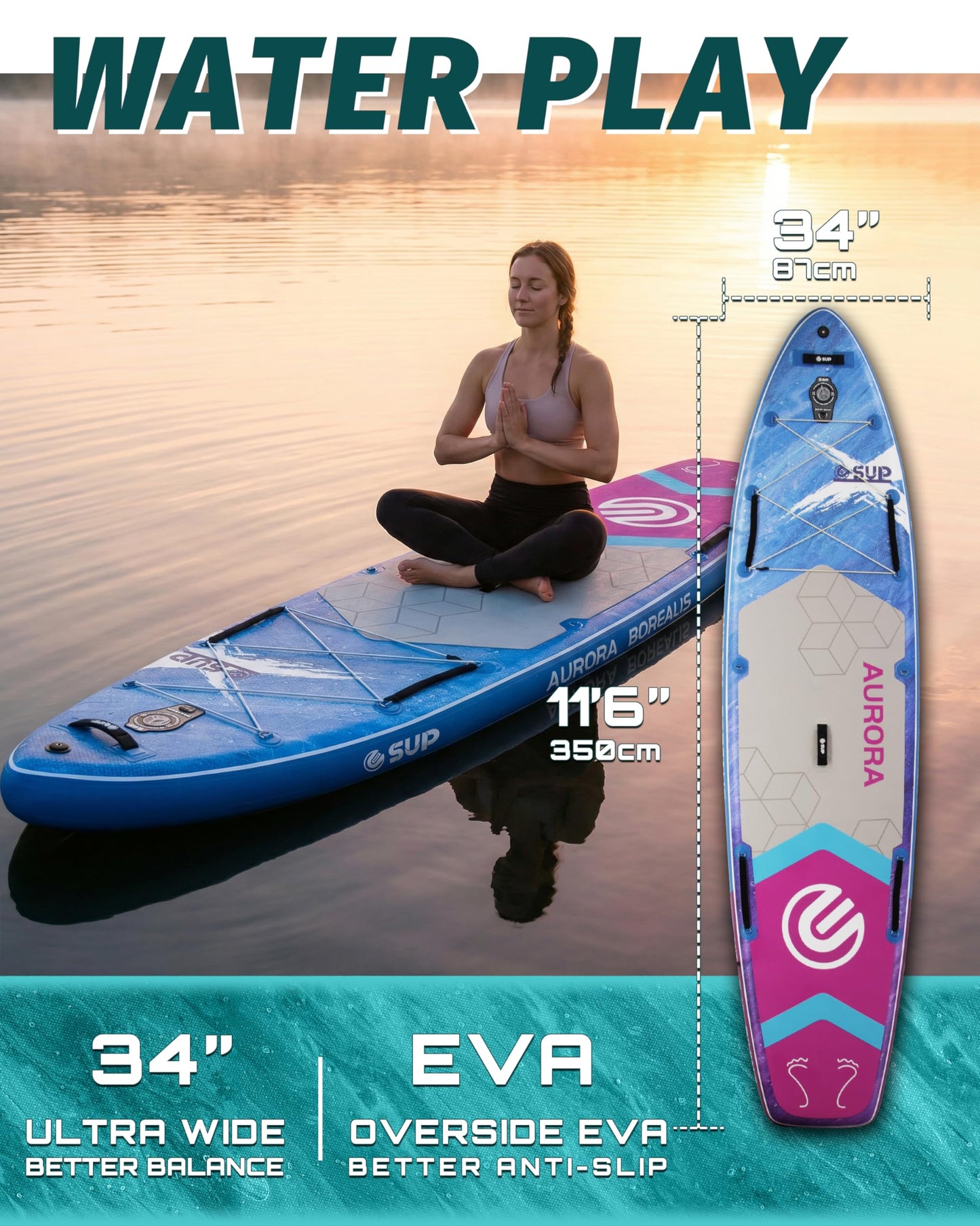 ESUP Extra Wide Inflatable Paddle Board 11’6" ×34/35" ，Super Stable Stand Up Paddleboards for 2 Person/Family/Large Size, Inflatable SUP with Paddle, Pump & Shoulder Strap