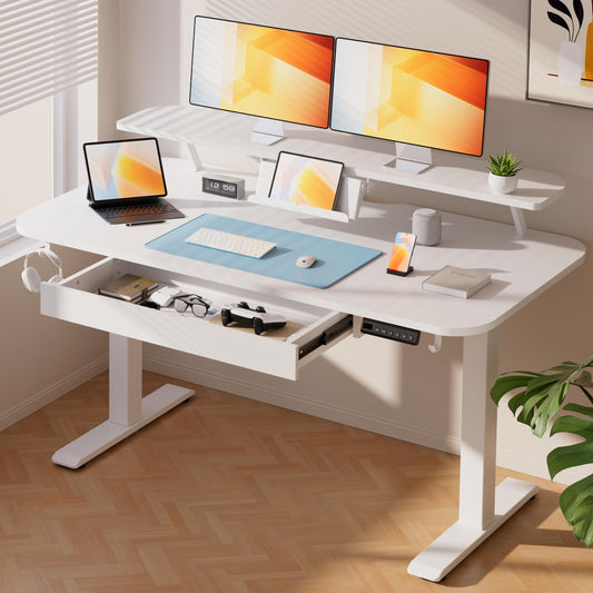 COMHOMA Electric Standing Desk with Drawers, 48 x 24'' Sit Stand up Desk with Monitor Stand, Laptop Stand, Height Adjustable Ergonomic Home Office Computer Desk with Memory Preset Controller