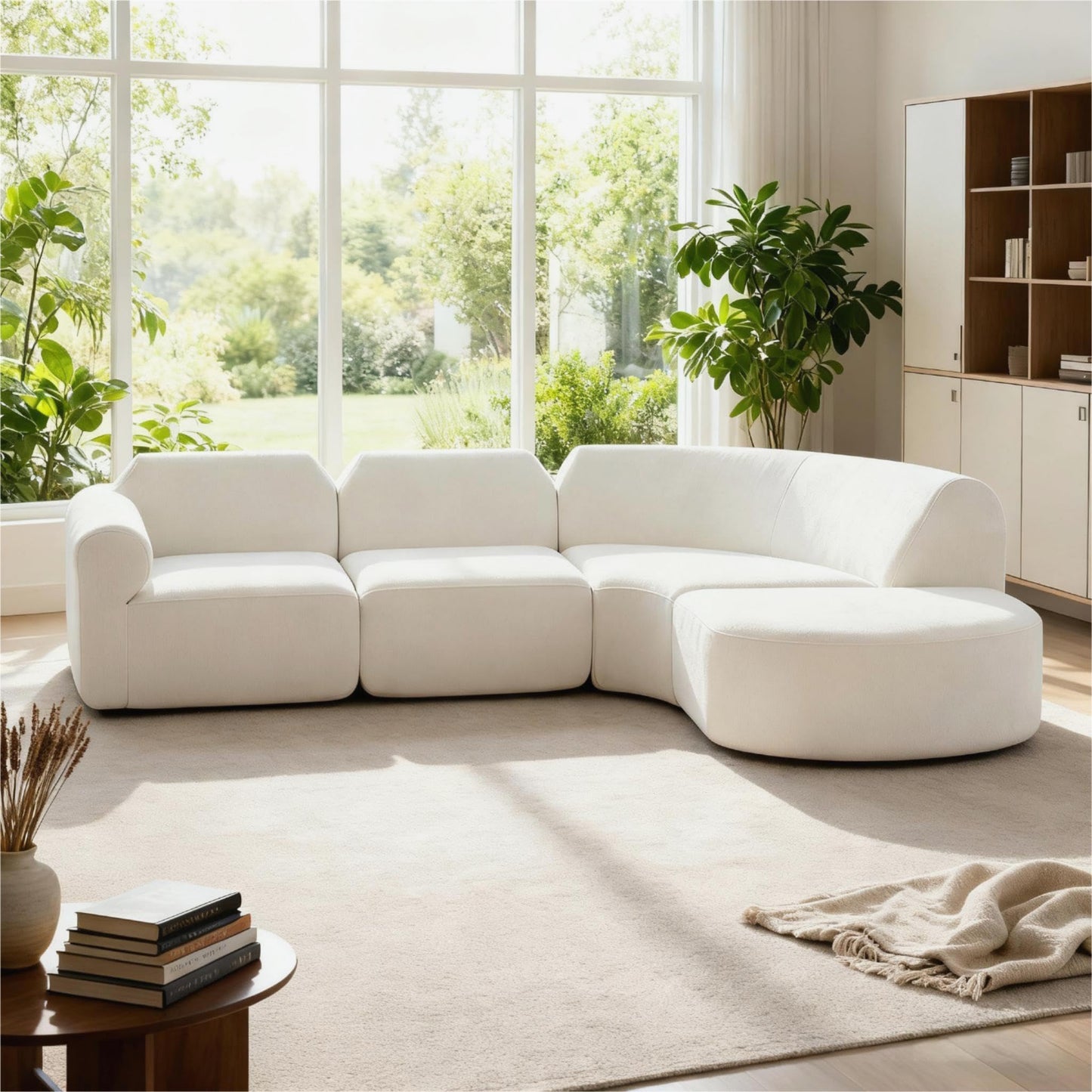Christopher Knight Home Midel 111" Modular L-Shape Sofa Couch with Chaise Lounge, Modern Boneless Sofa for Living Room, Fabric Upholstered Cloud Couch with Deep Seat, Milky White
