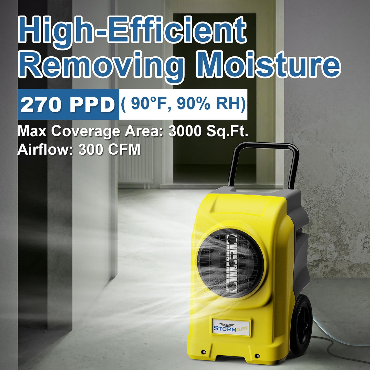 AlorAir 270 Pints Commercial Dehumidifiers for Large Room or Basements, Industrial Large Dehumidifier with Pump and Drain Hose, Dehumidifiers with Smart Wi-Fi, Manufacturer's 5 Years Warranty, Yellow