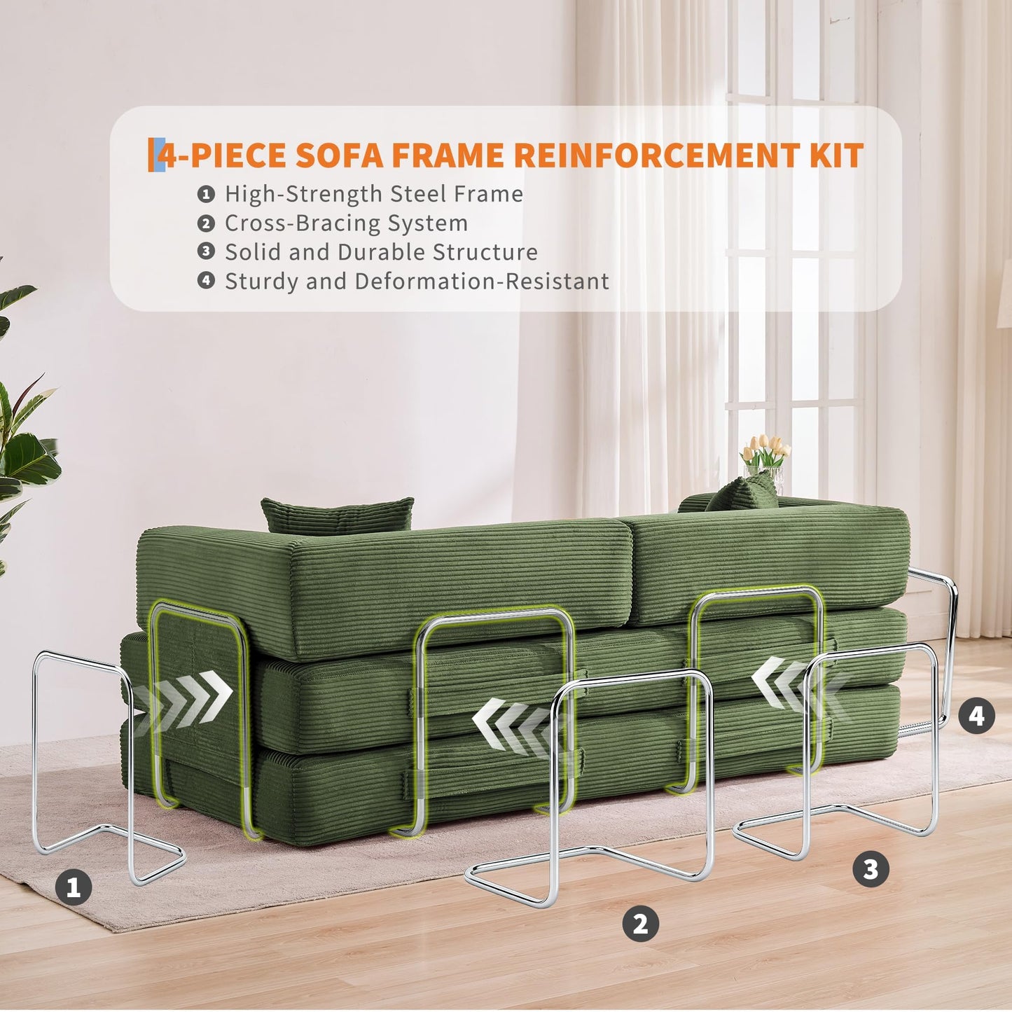 GarveeLife 78.8" Modular Corduroy Sofa Bed,5 in 1 Convertible Futon Floor Couch with Pull-Out Sleeper,Multi-Functional Futon for Living Room Guest Room & Small Spaces