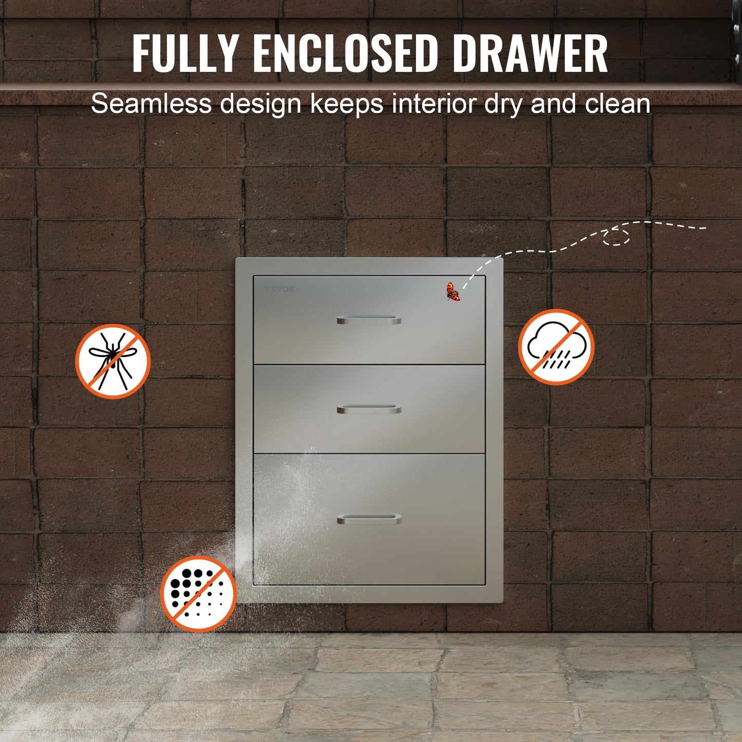 VEVOR 18x23 Inch Outdoor Kitchen Cabinets 18W x 20.5H x 23D Inch, BBQ Drawers Stainless Steel, Outdoor Kitchen Drawers Triple Access with Chrome Handle, BBQ Island Drawers, Grill Drawers Storage