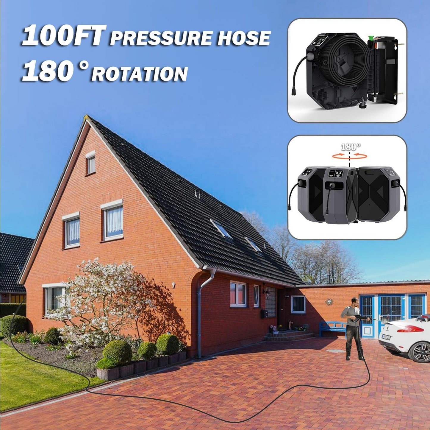 DECOKTOOL 5000PSI Wall Mounted PowerWasher with 4 Quick Connect Nozzles, Foam Cannon for Car, Lane, Patio Cleaning