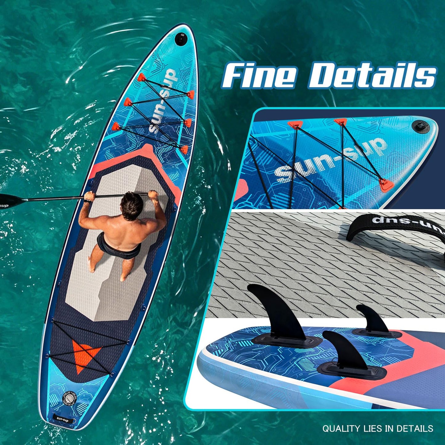 SUN-SUP 11ft Inflatable Stand Up Paddle Board, All-Around Inflatable SUP with Non-Slip Deck for Fishing, Surfing, Yoga and Multi Water Sports