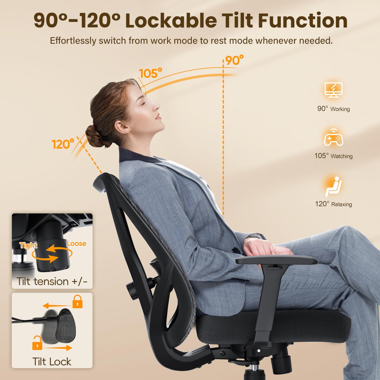 MOLENTS Ergonomic Office Chair, Mesh Computer Desk Chairs with Adjustable Lumbar Support, 3D Armrests, Tilt Function, Comfy Wide Seat, Executive Work Task Chair for Company and Home (Sponge Cushion)