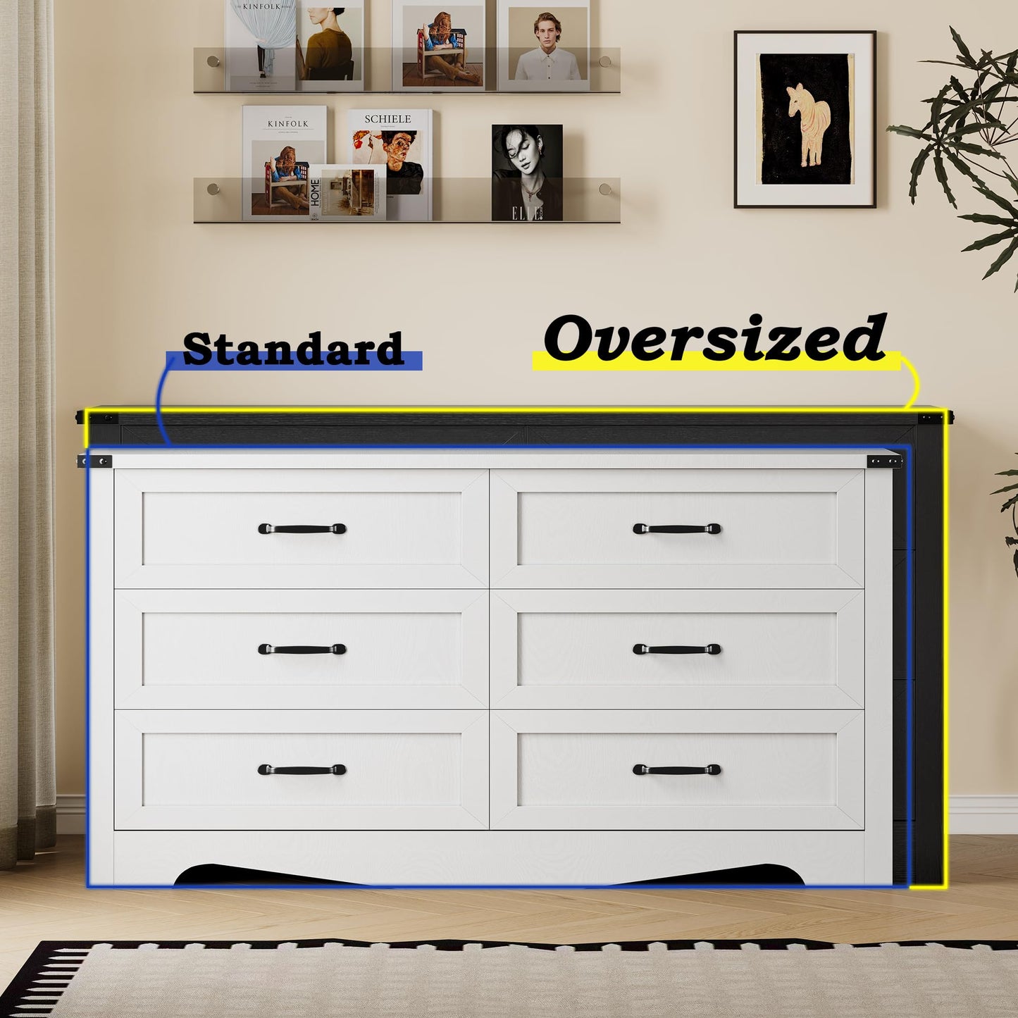 BORNOON 6-Drawer Dresser for Bedroom, Modern Wooden Chest of Drawers with Metal Handles, Anti-Tipping Design, Sturdy and Stable Storage Organizer for Living Room, Entryway, Home Office
