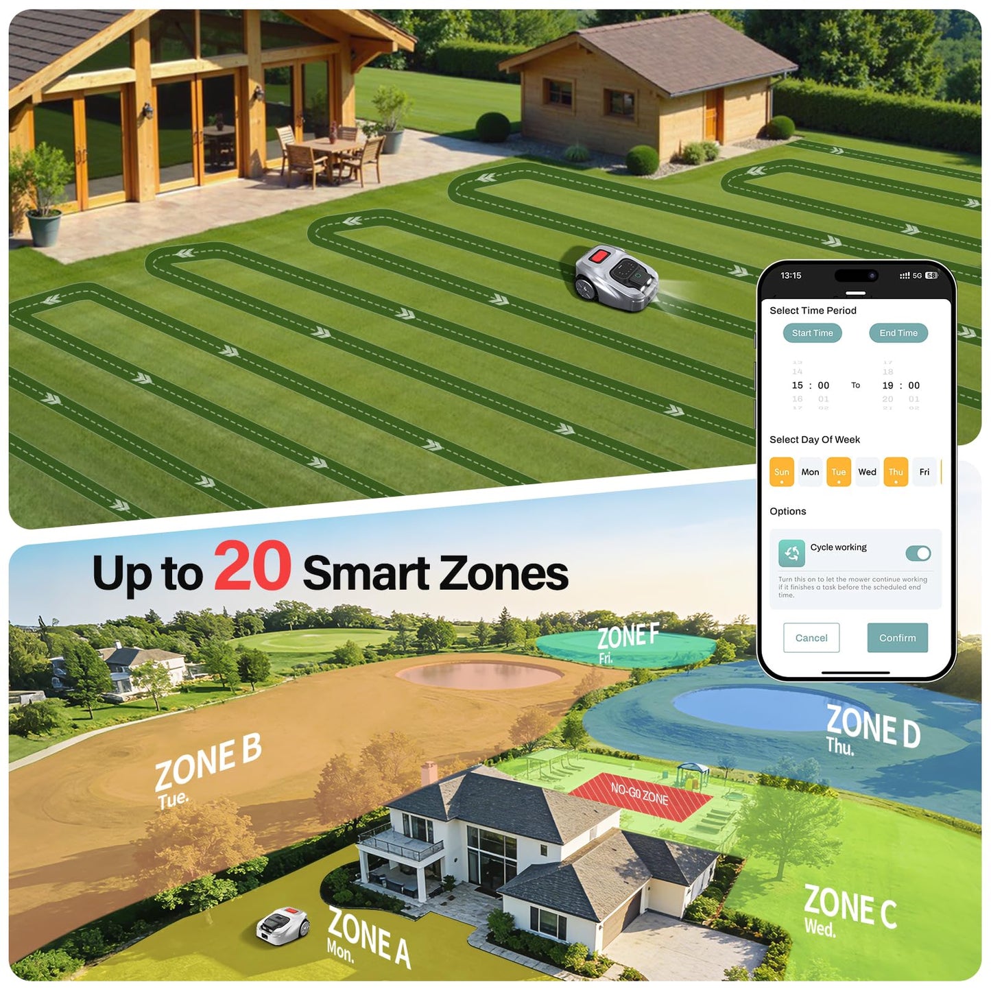 GX Robot Lawn Mower, Perimeter Wire Free RTK+ AI Vision Robotic Lawnmower for 0.62 Arce, Zero-Edge Cutting, Automated Mapping, APP Control, 3D Obstacle Avoidance, 60% Slope