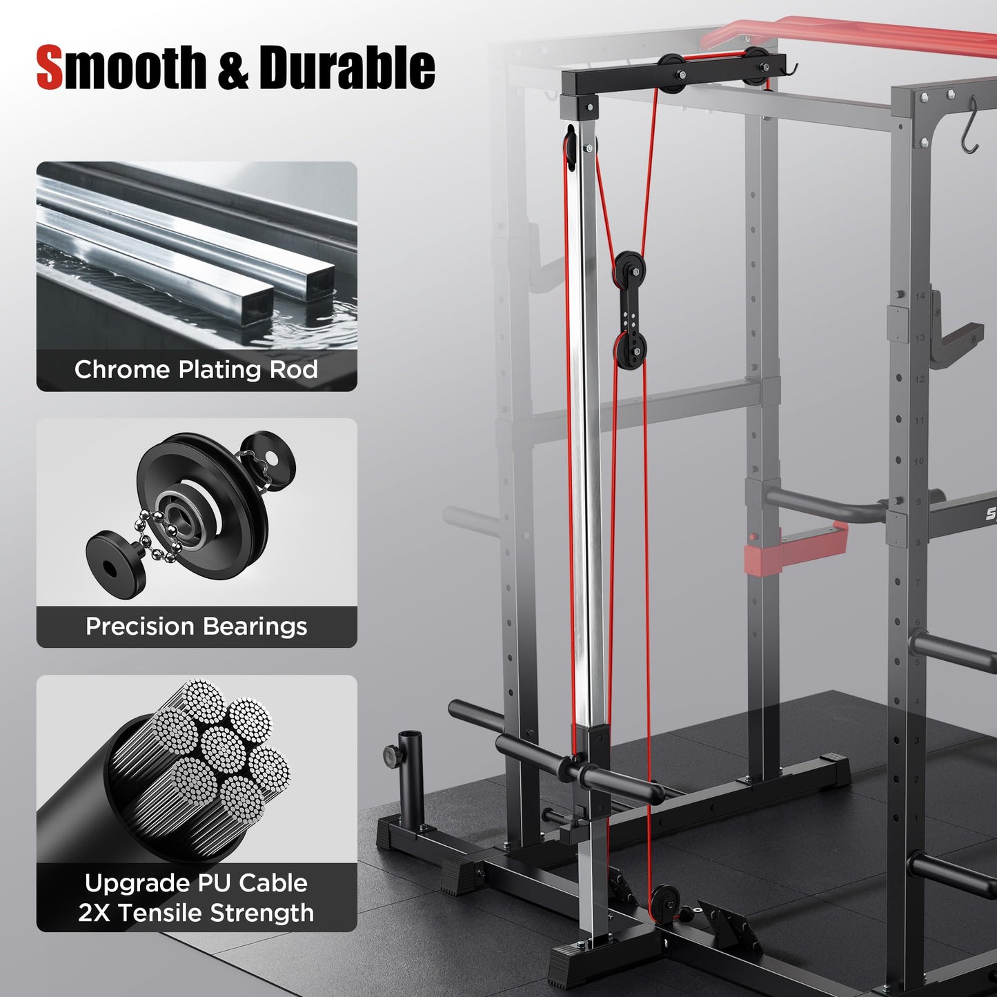 Sportsroyals Power Rack, Multi-Functional Power Cage, Squat Rack with Pulley System & LAT Pull Down, Workout Cage with J Hooks for Home Gym