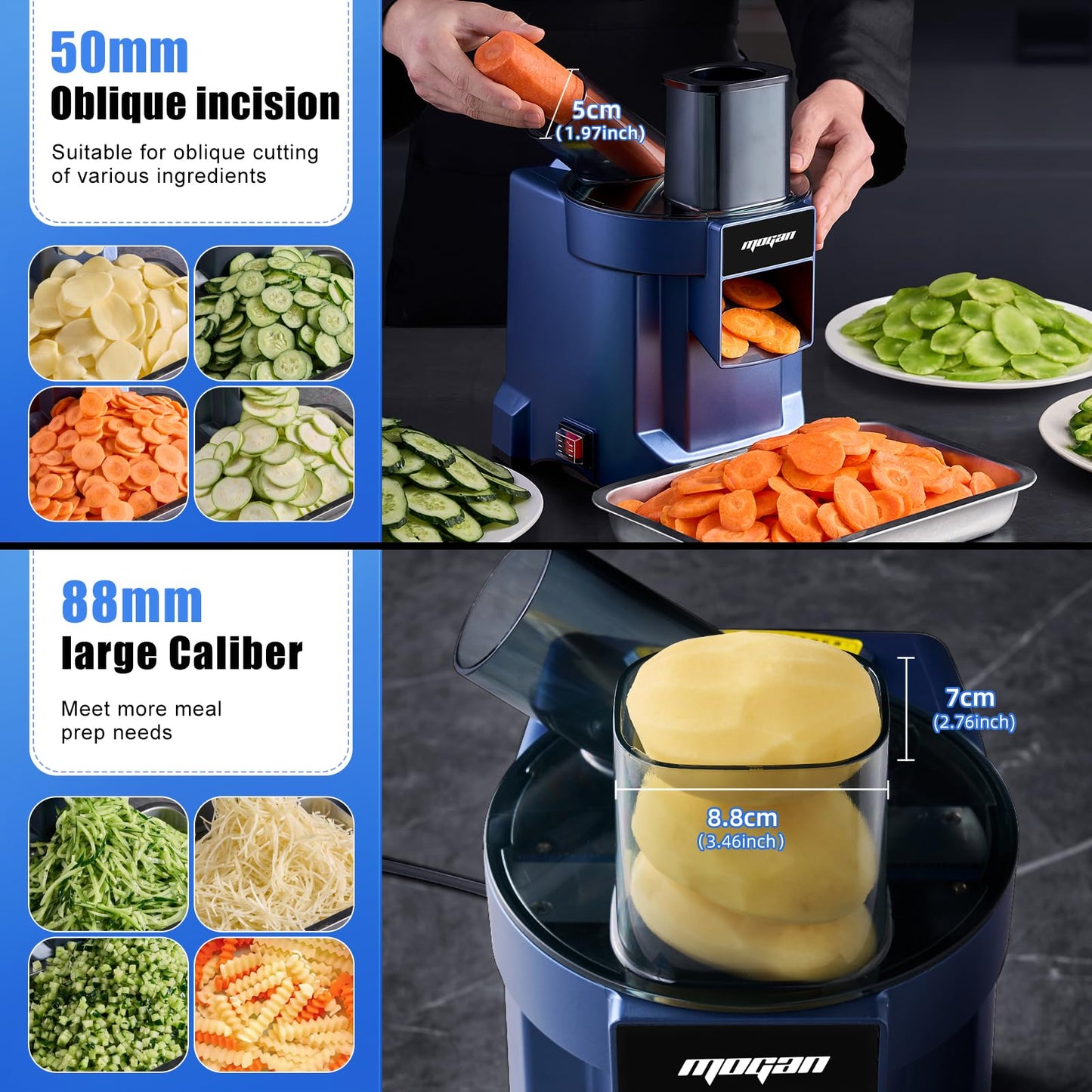 MOGAN 8-In-1 Electric Vegetable Cutter, Commercial Vegetable Slicer Fruit Slicer Machine, Veggie Food Processor Dicer Chopper Stainless Steel Blades for Slicing Shredder Dicing for Home and Kitchen