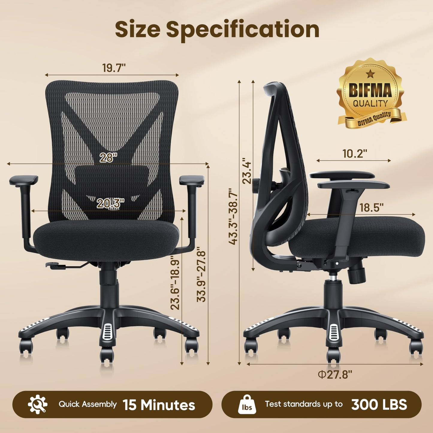 MOLENTS Ergonomic Office Chair, Mesh Computer Desk Chairs with Adjustable Lumbar Support, 3D Armrests, Tilt Function, Comfy Wide Seat, Executive Work Task Chair for Company and Home (Sponge Cushion)