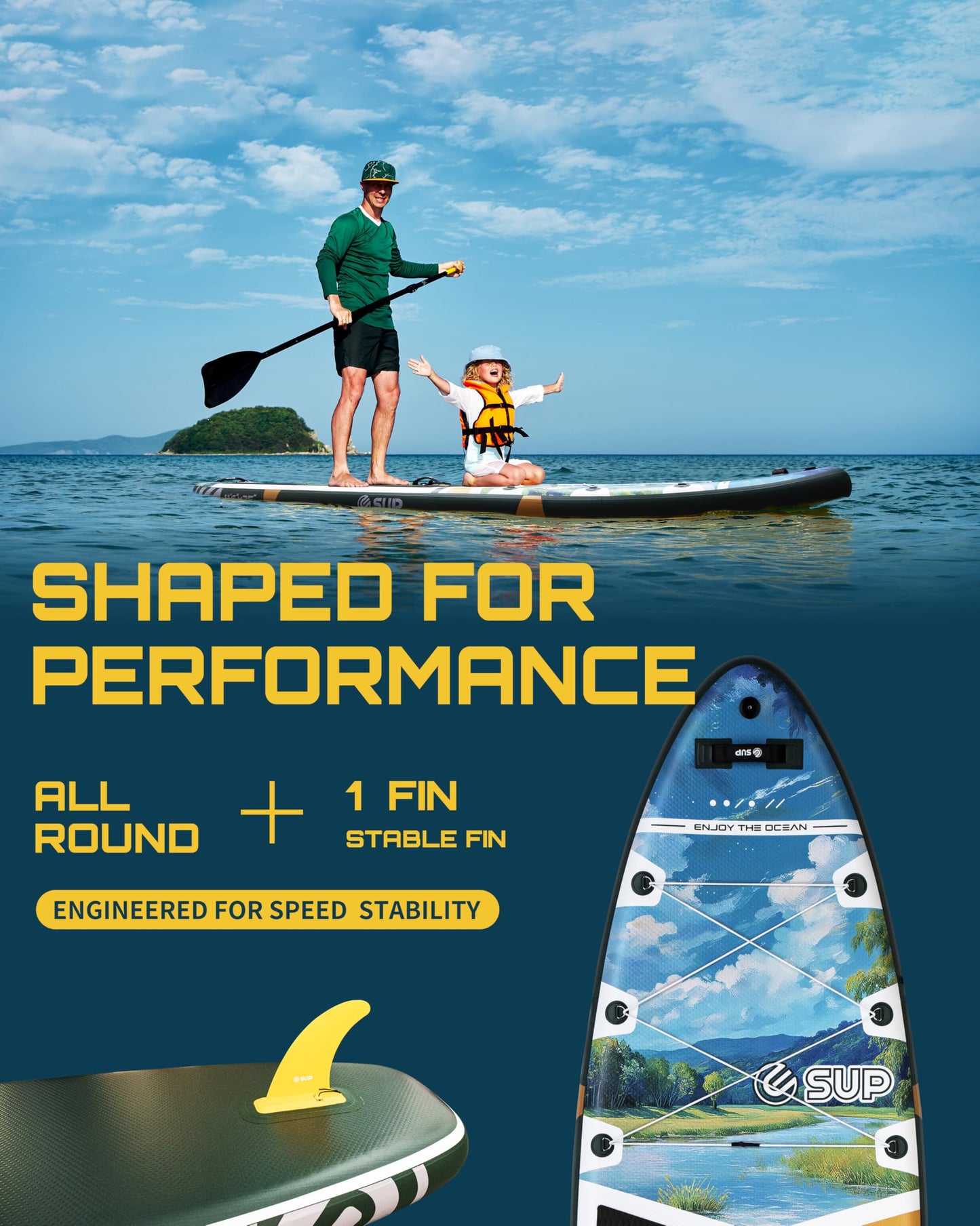 ESUP 11’6 ×34" Wide Inflatable Paddle Board with SUP Accessories, Extra Stable Stand Up Paddleboard for 2+1 Persons/Family/Beginner/Yoga, w/Shoulder Strap All-Round Sup Paddle Boarding (Greenery)