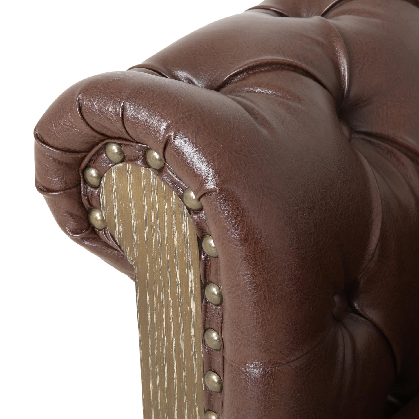 Merax PU Chesterfield Sofa, Retro Upholstered 6 Seater Leather Rolled Arm Couch for Living Room Bedroom, Dark Brown