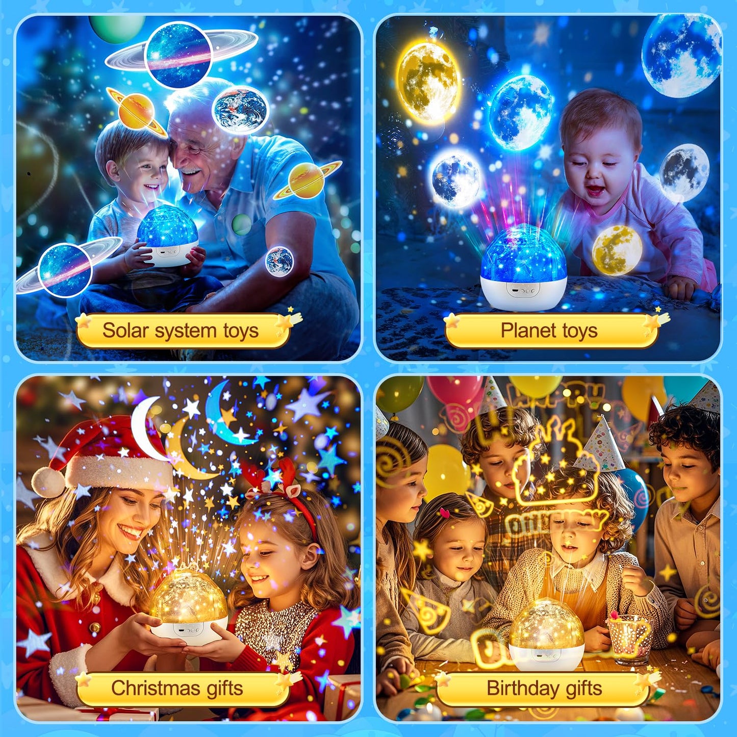 One Fire Night Light Projector, 105 Lighting Modes, Dimmable, 360? Silent, Blue, Model 2017-1, Kids Room Decor