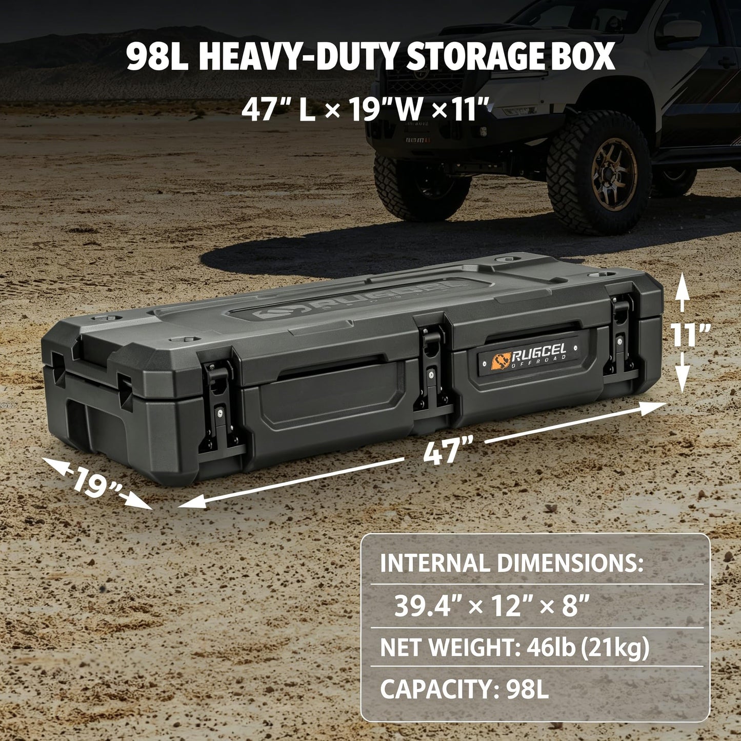 RUGCEL 98QT Waterproof Dry Box - Off-Road Case for Car Camping, Roof Rack