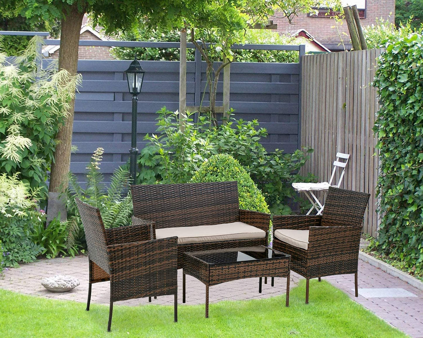 BestMassage Patio Furniture 4 Pieces Outdoor Indoor Use Rattan Chairs Wicker Conversation Sets for Backyard Lawn Porch Garden Balcony,Brown