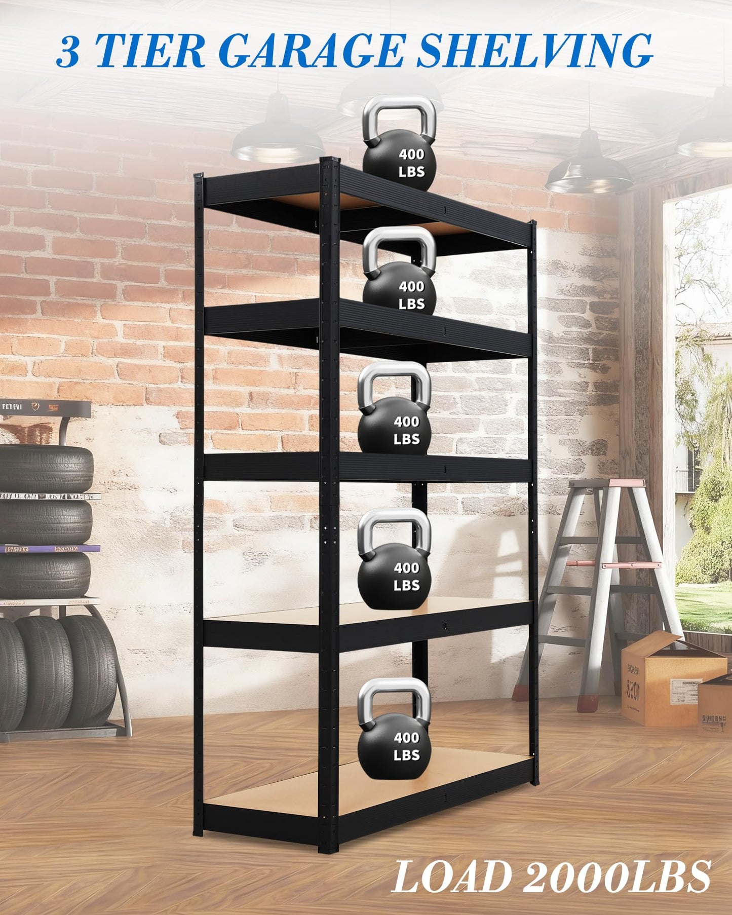 Garage Storage Shelves,48x24x72 Heavy Duty Garage Shelving Metal Adjustable Garage Shelves,5-Tier Adjustable Shelving Units,Loads 2000 LBS,Metal Storage Utility Racks for Warehouse,Pantry, Basement
