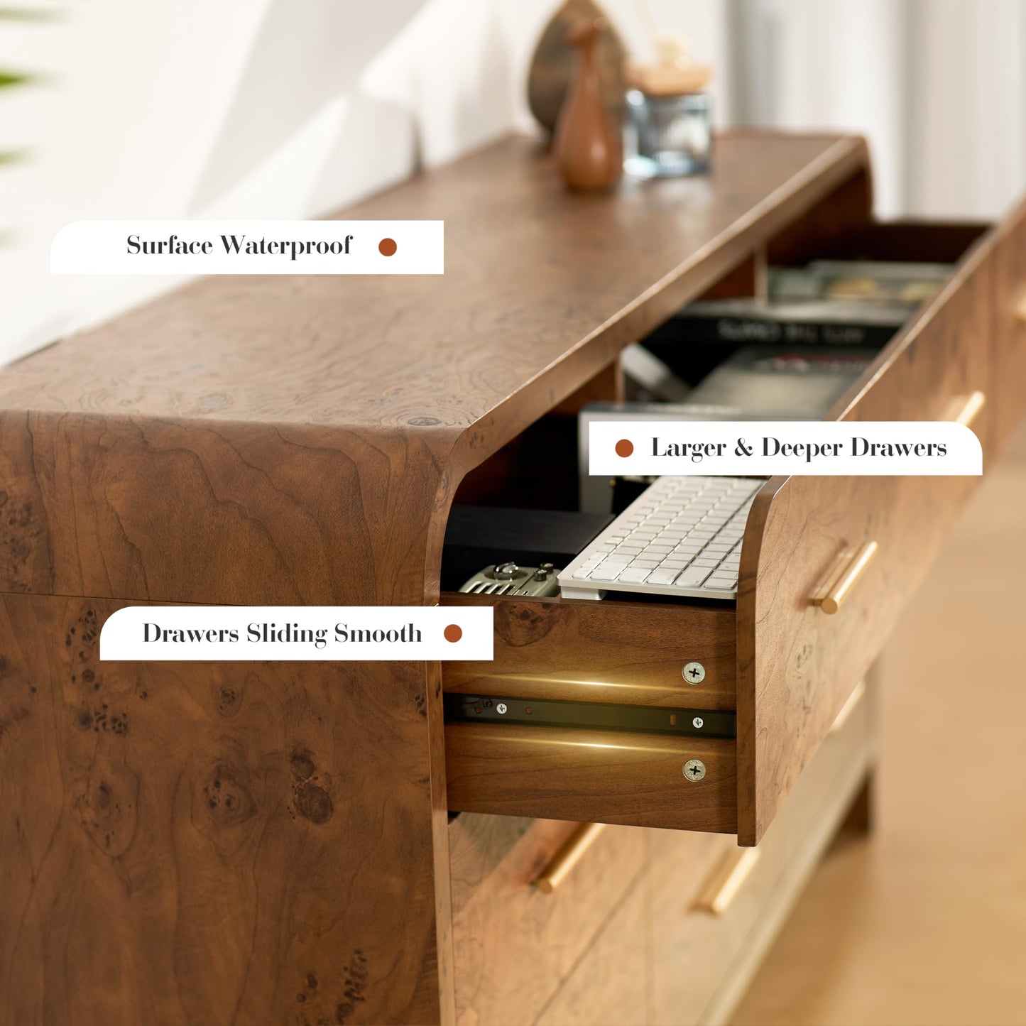EliteSet Curved 9-Drawer Dresser for Bedroom, 63" Wide Modern Chest of Drawers, Vanity Desk TV Stand for Living Room, Closet Storage Drawers Organizer Furniture, Nursery, Hallway, Dark Burl